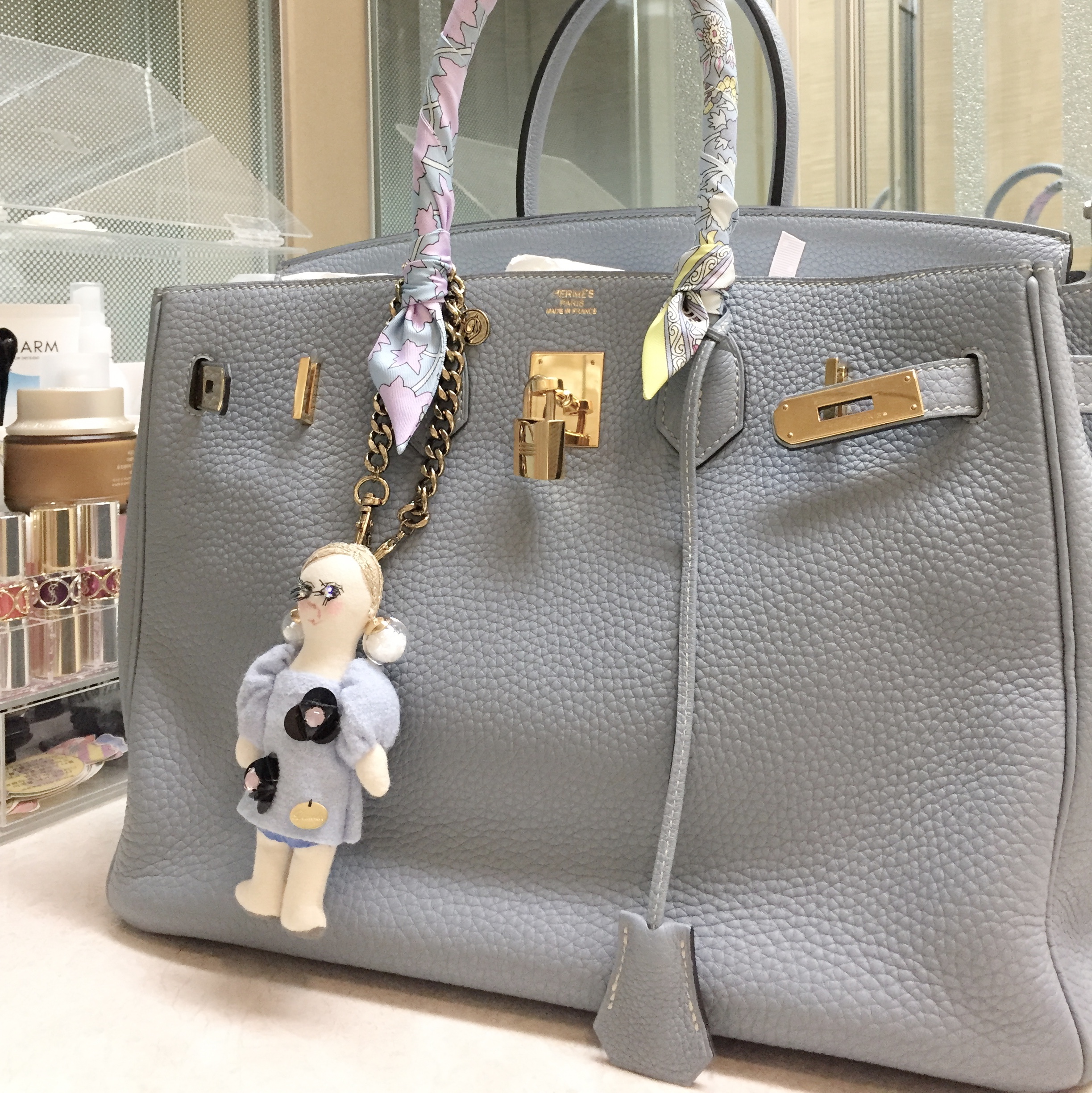 Hermes Birkin 30 Bag Epsom & Palladium Mauve Sylvestre 착용 스타일