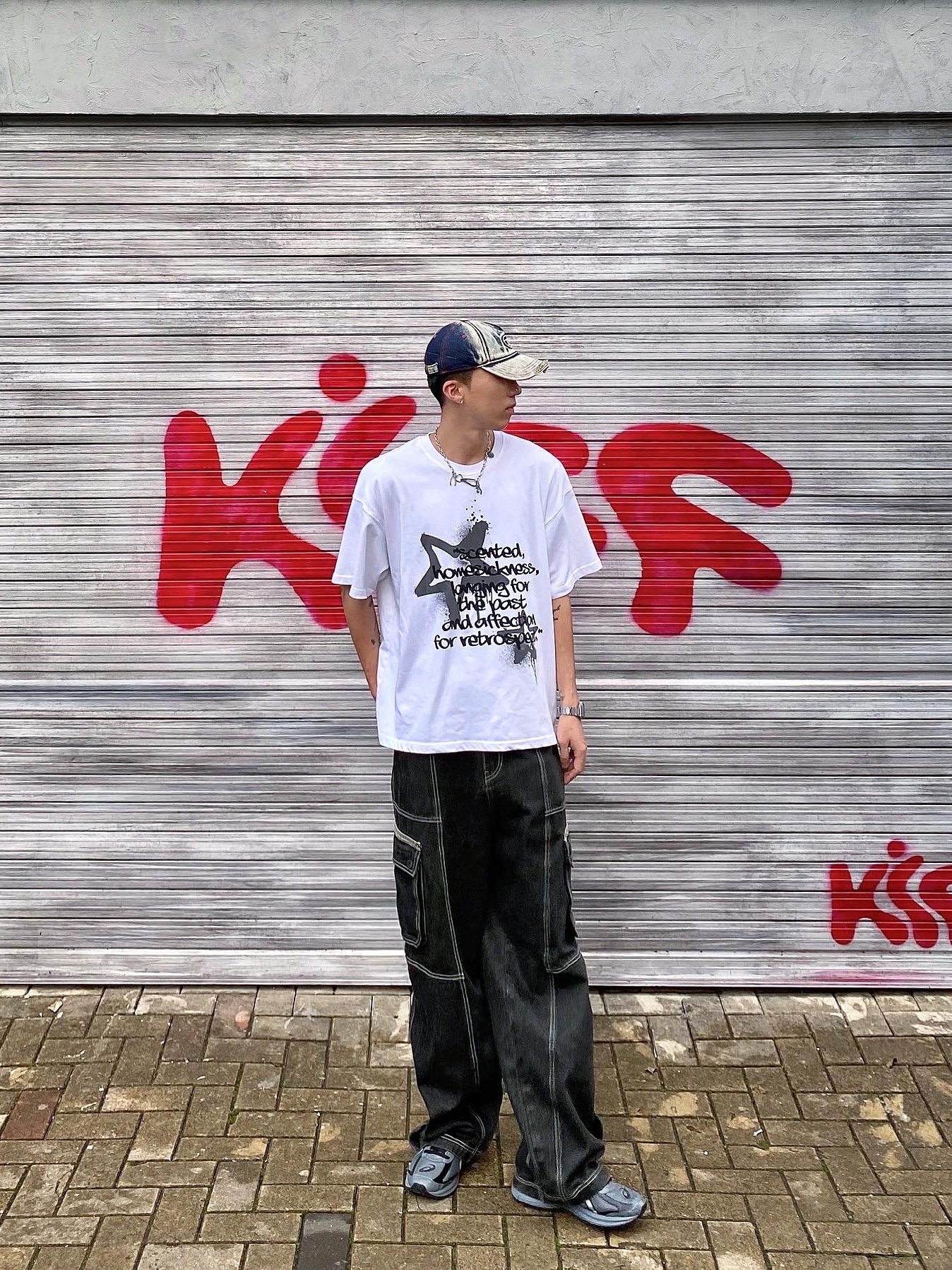 Diesel C-Seymon Treated Denim Baseball Cap Blue White, Asics Jog 100 S Steel Grey - 2E Wide 착용 스타일 - 1