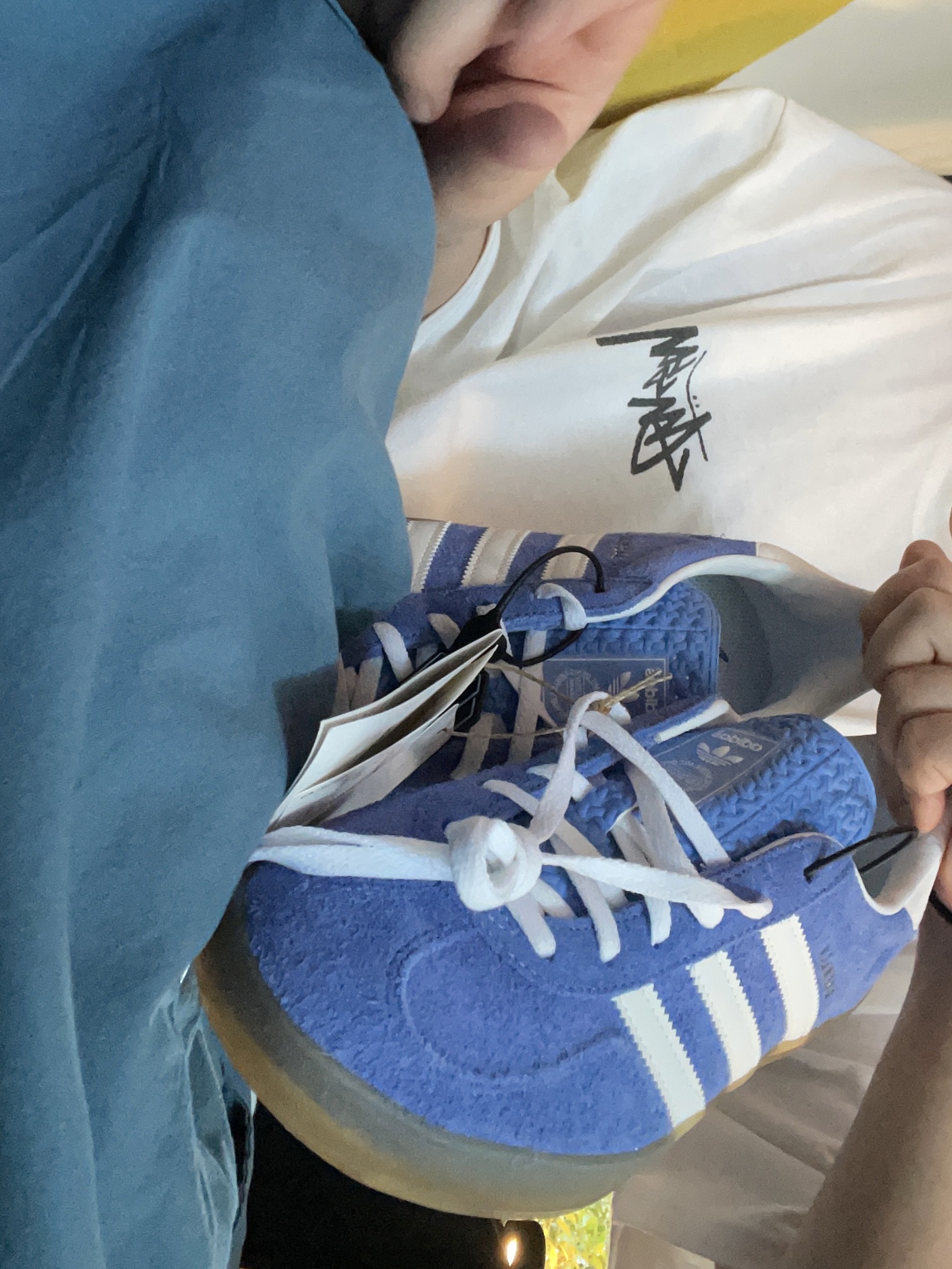 (W) Adidas Gazelle Indoor Blue Fusion Cloud White 착용 스타일 - 2