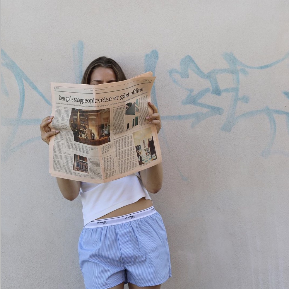 (W) Homme Girls Boxer Shorts Ticking Stripe 착용 스타일