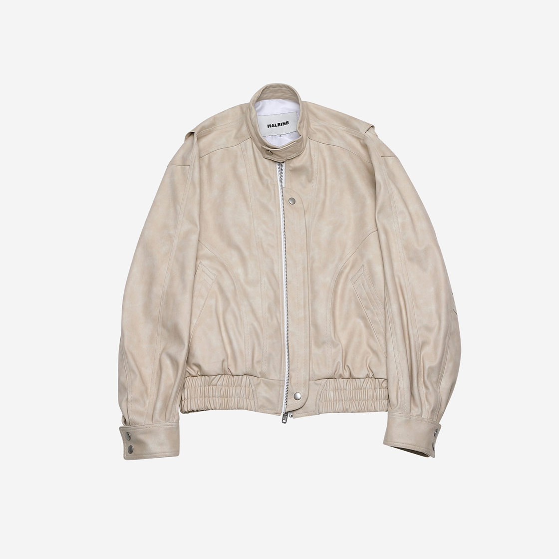 알렌느 바이커 디테일 스크랩 포우 레더 3D 블루종 크림