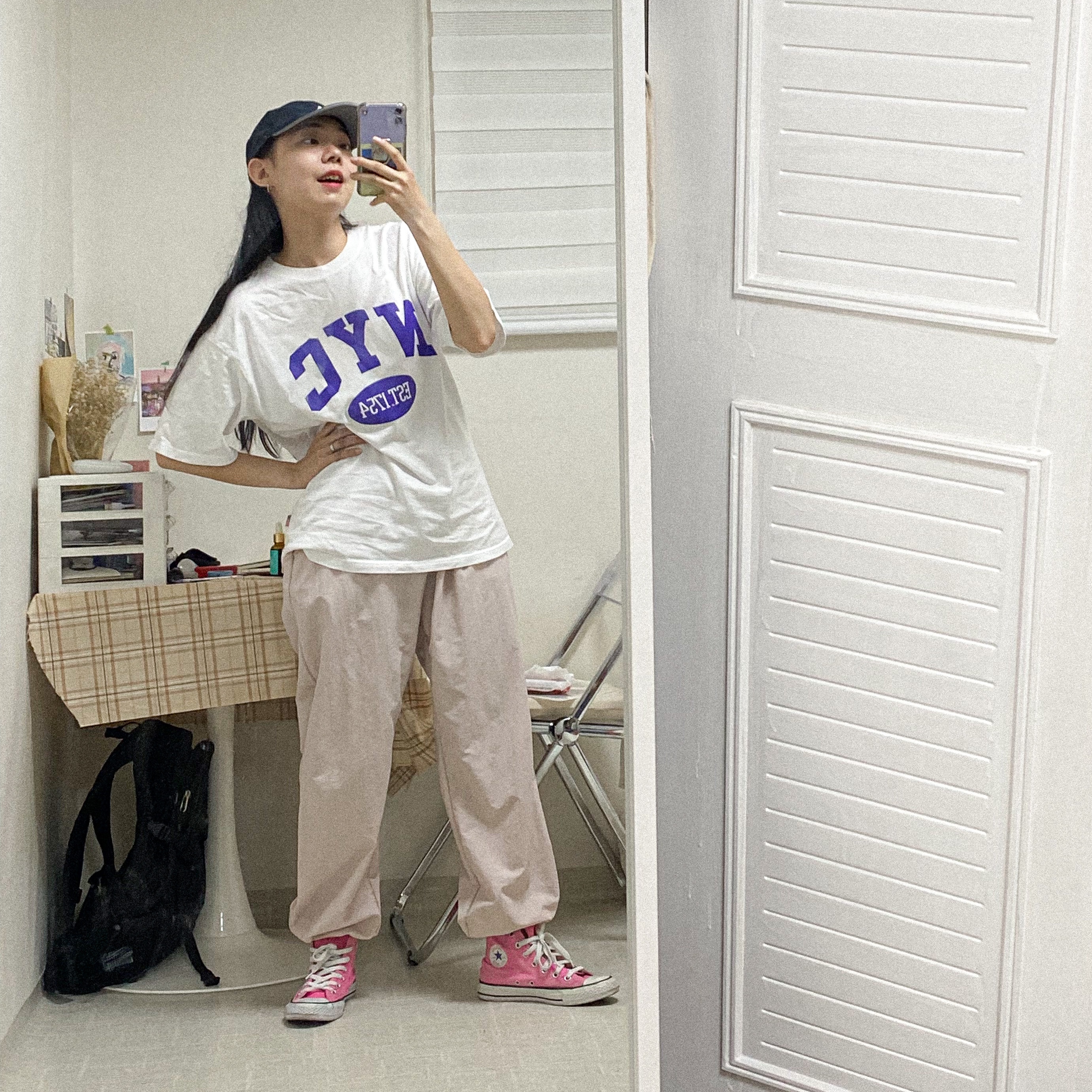 Converse Canvas All Star J Hi Pink 착용 스타일 - 1