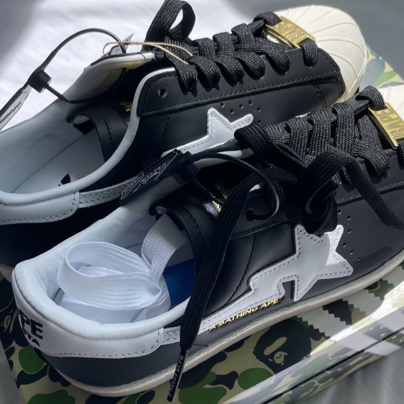 Adidas x BAPE Superstar 80s Core Black Off White 착용 스타일
