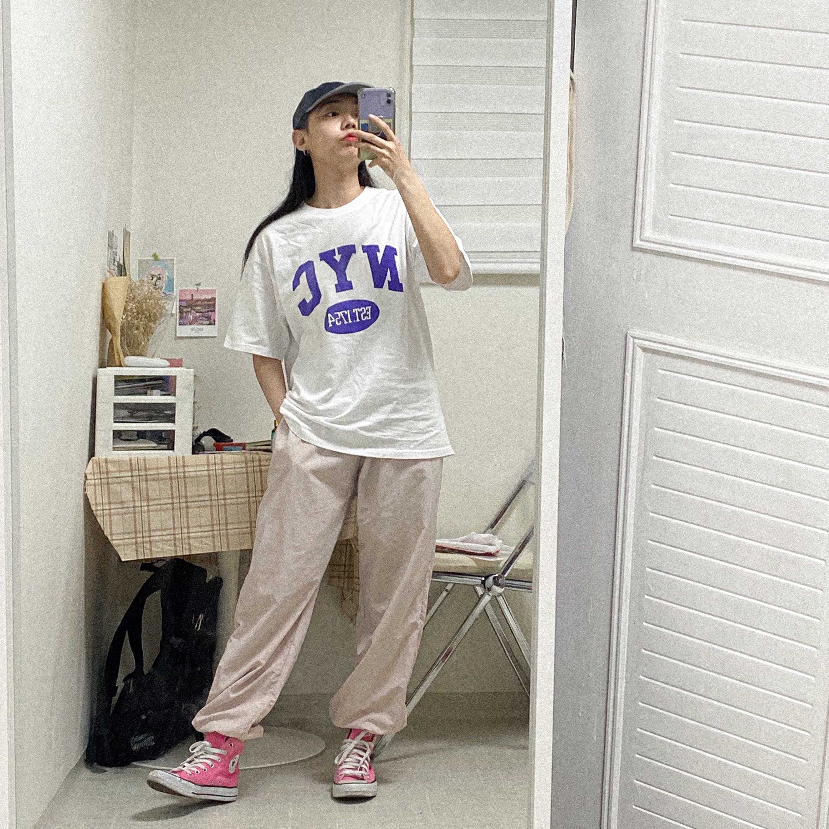 Converse Canvas All Star J Hi Pink 착용 스타일 - 2