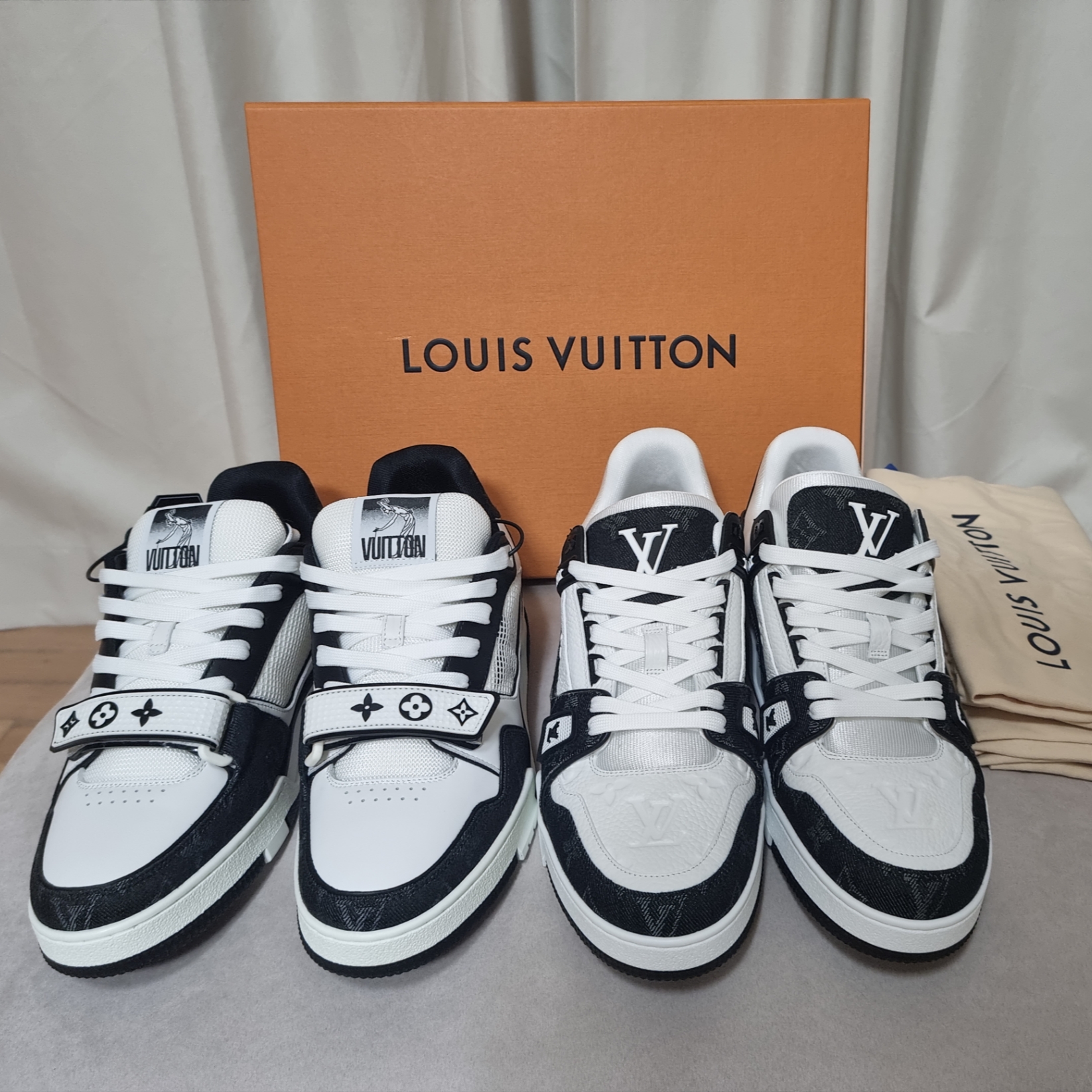 Louis Vuitton LV Trainer Sneakers Monogram Denim Black 착용 스타일