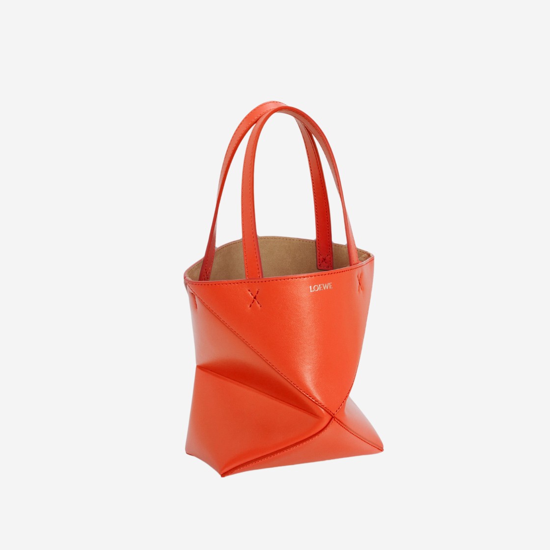 Loewe Mini Puzzle Fold Tote Bag in Shiny Calfskin Sunrise Orange 상세 이미지 2