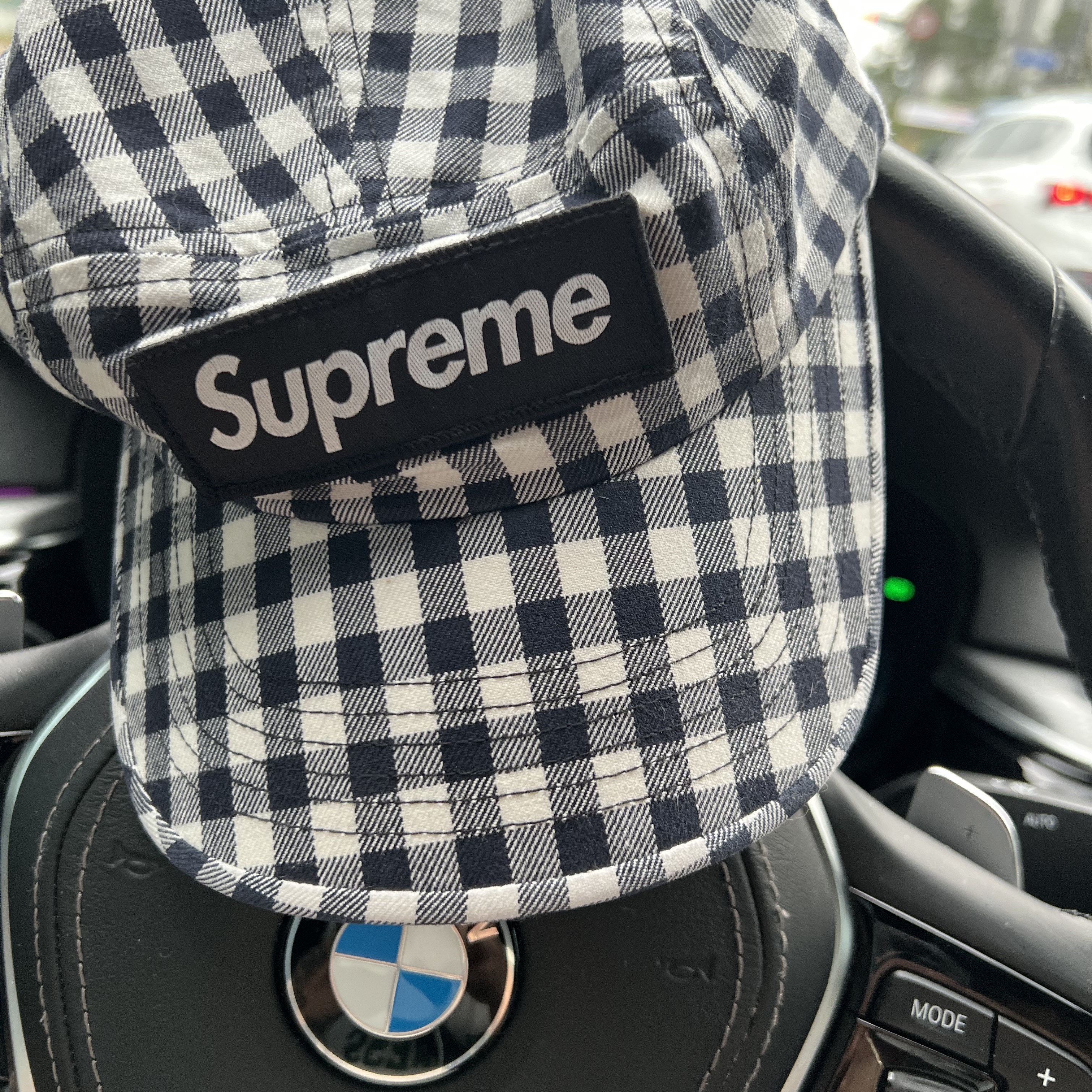 Supreme Gingham Camp Cap Black - 23SS 착용 스타일