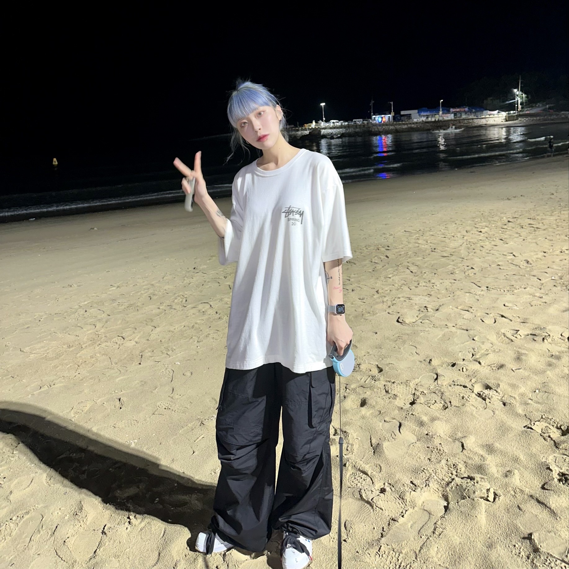 Nike x Peaceminusone Air Force 1 Low Para-Noise 2.0, Stussy Bouquet T-Shirt White 착용 스타일 - 1
