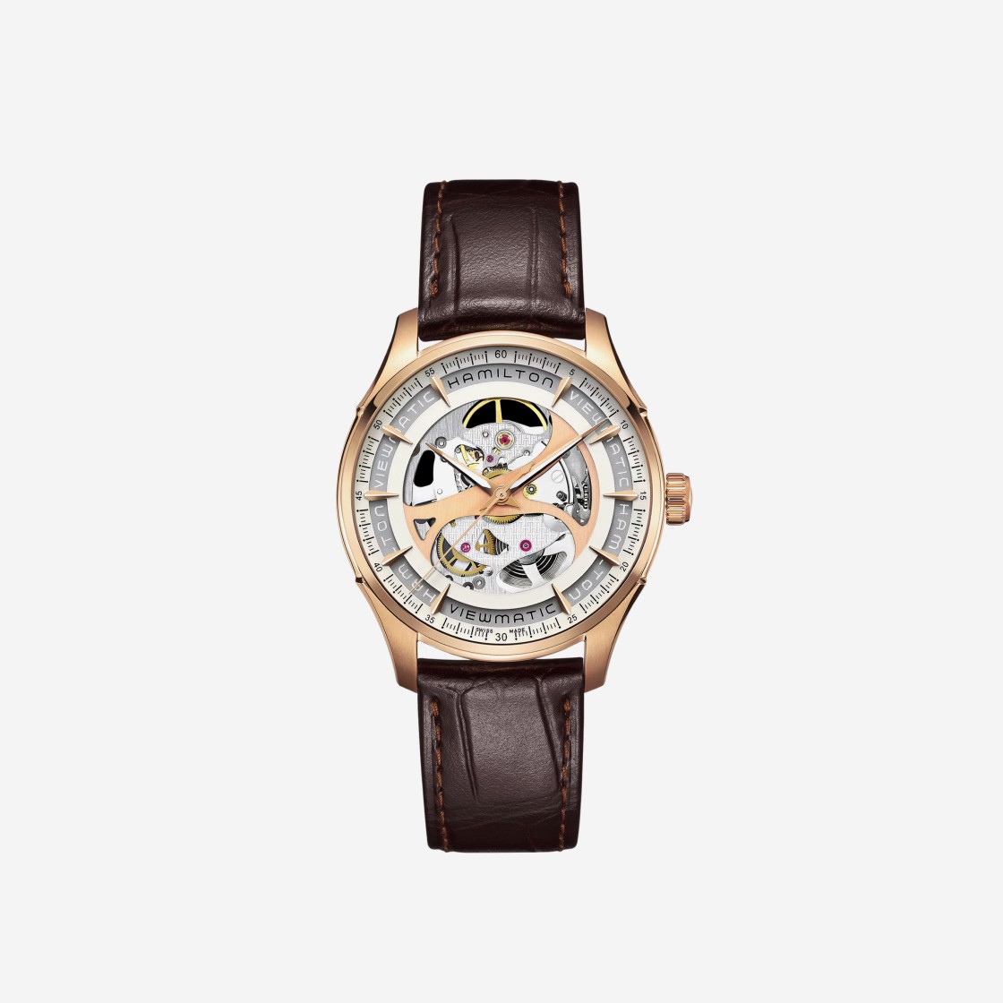 Hamilton Jazzmaster Viewmatic Skeleton Gent Auto Stainless Steel Calf Leather Silver 상세 이미지 1