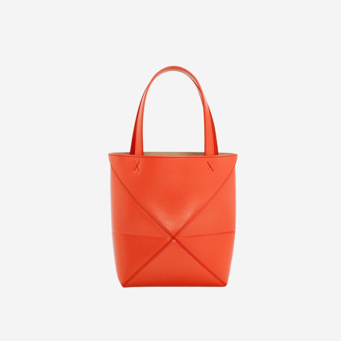 Loewe Mini Puzzle Fold Tote Bag in Shiny Calfskin Sunrise Orange 상세 이미지 3