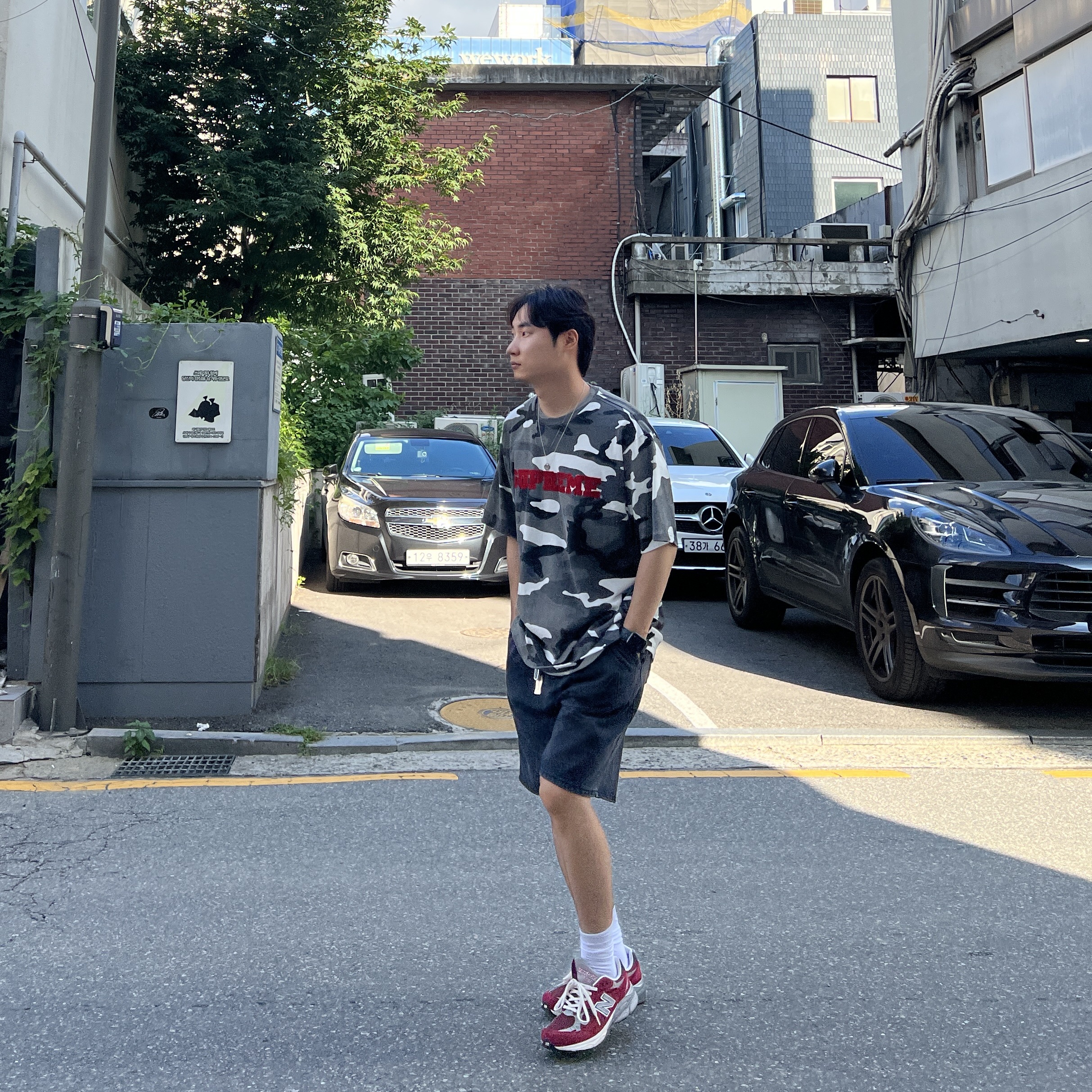 Supreme Collegiate S/S Top Snow Camo - 23FW 착용 스타일