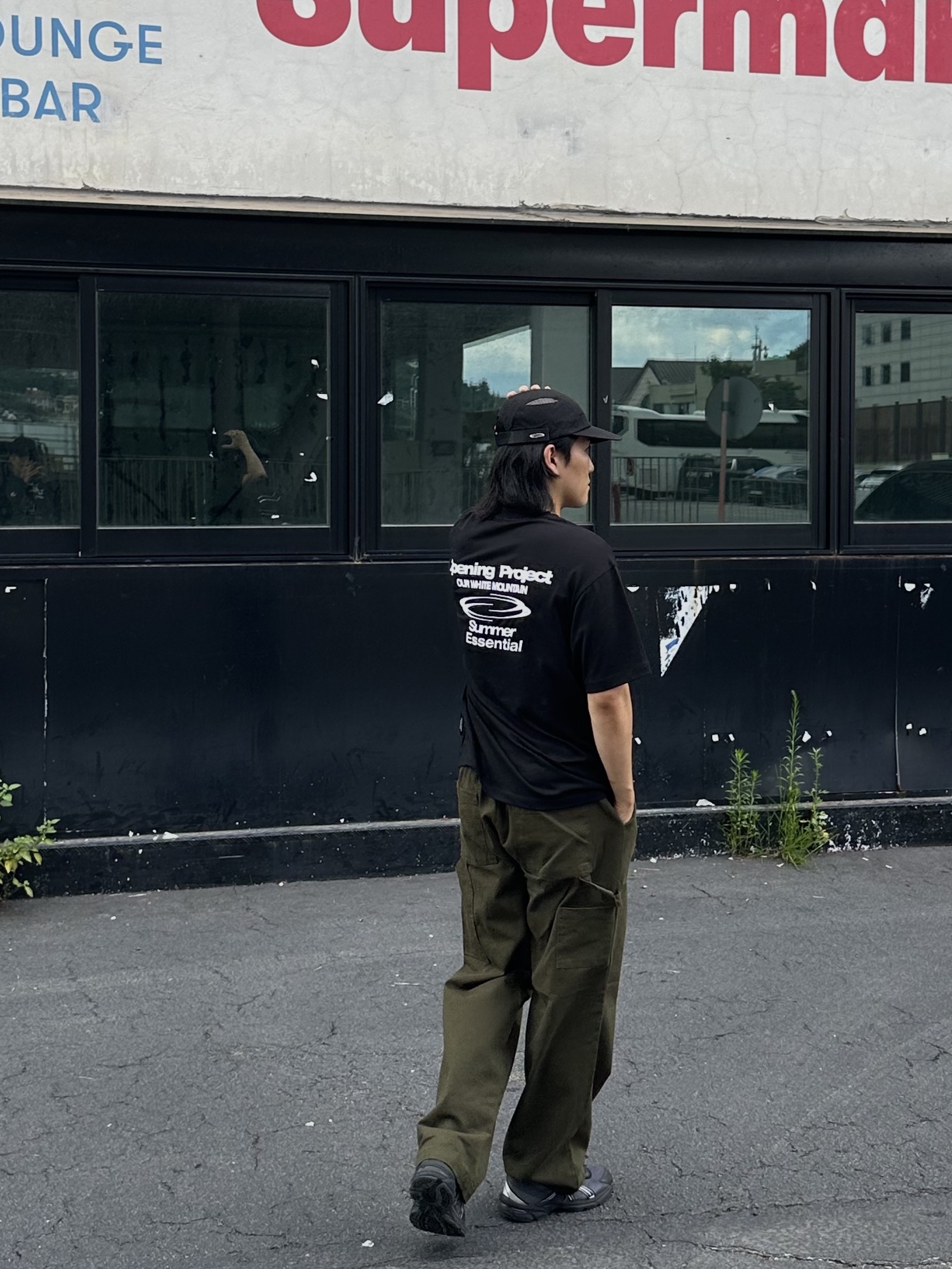Opening Project Essential T-Shirts Black, [KREAM 단독] Opening Project Black Edition Flame No11 Camp Cap Black 착용 스타일