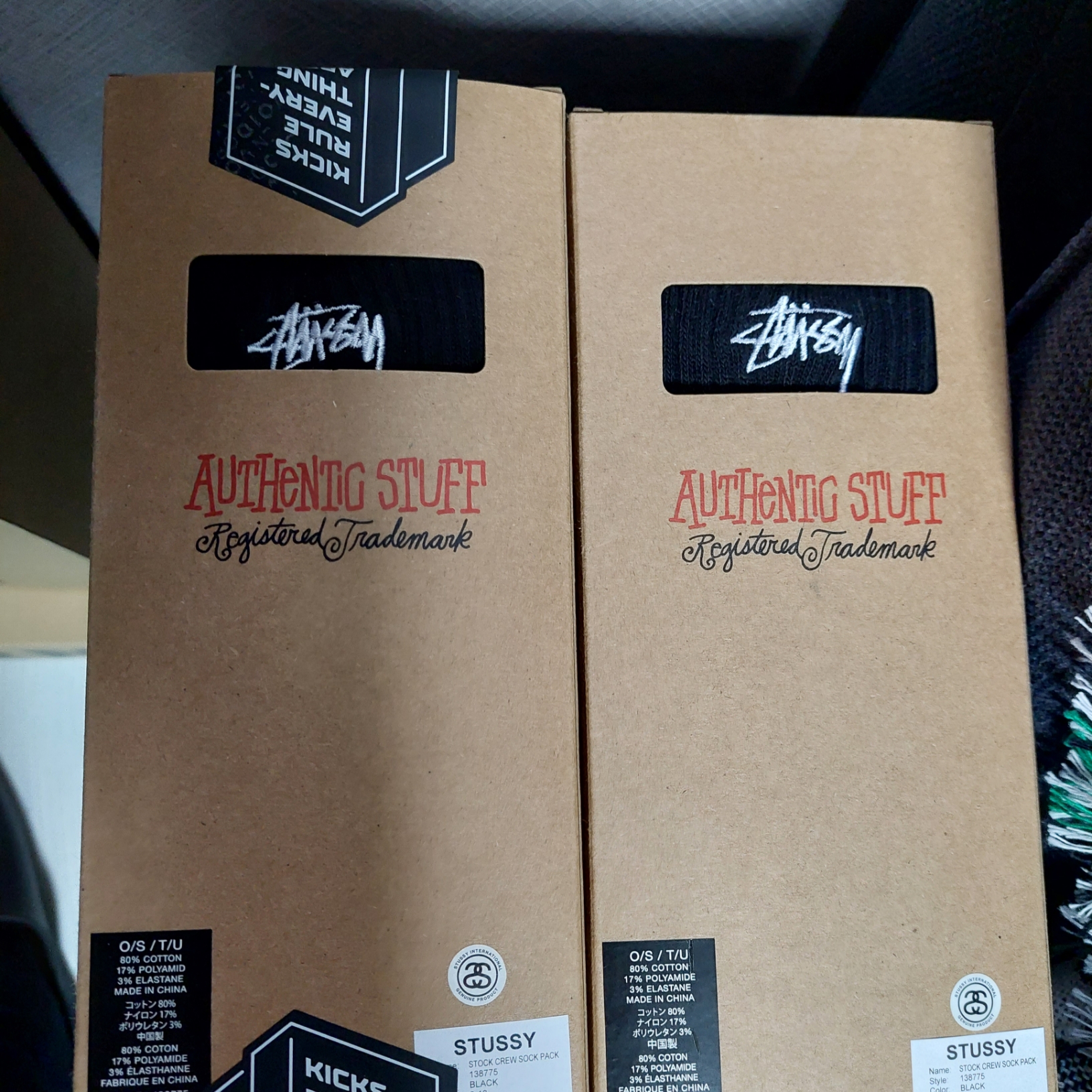 Stussy Small Stock Crew Socks Black (3 Pack) 착용 스타일