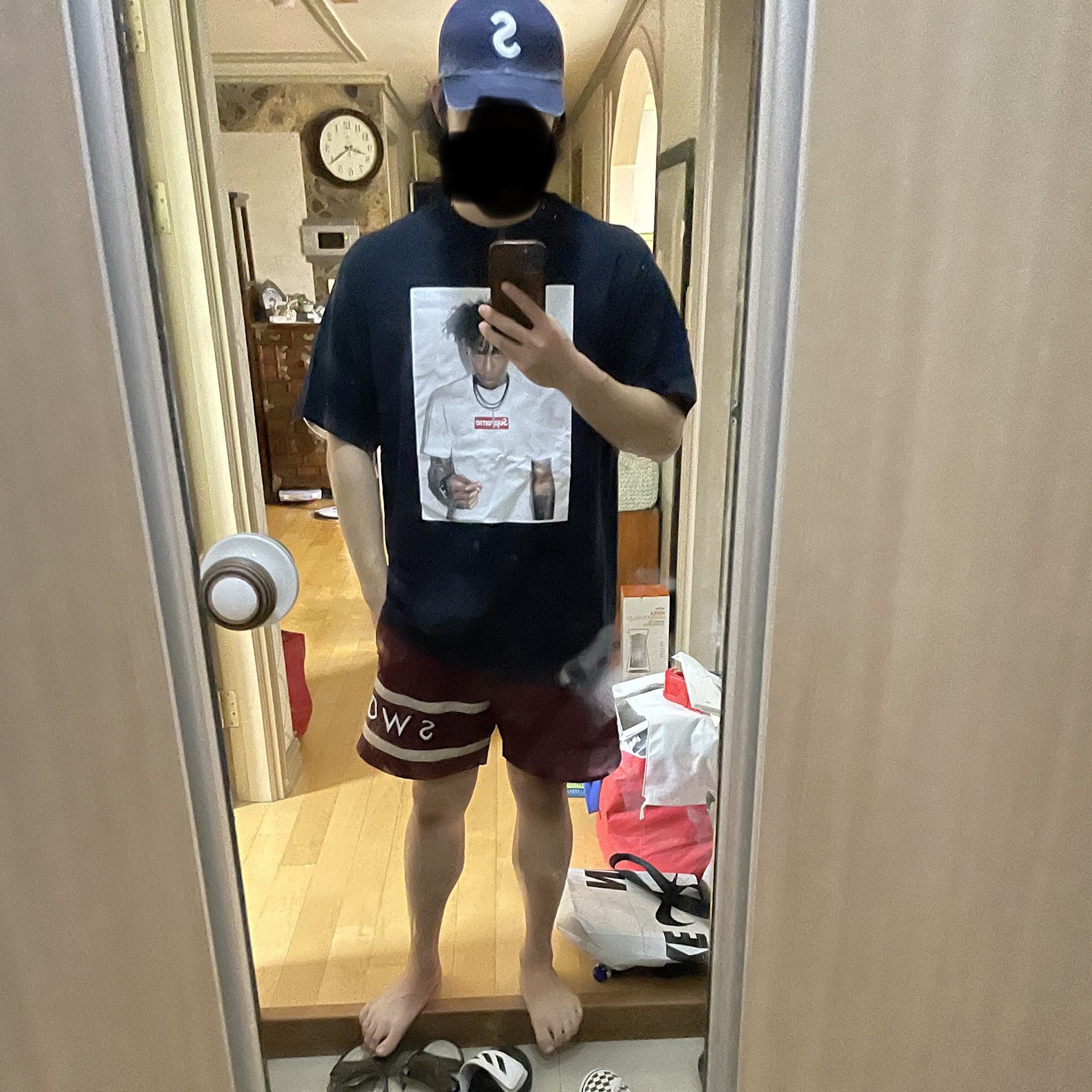 Supreme NBA Youngboy T-Shirt Navy - 23FW, Supreme Pigment Print S Logo 6-Panel Navy - 23FW 착용 스타일