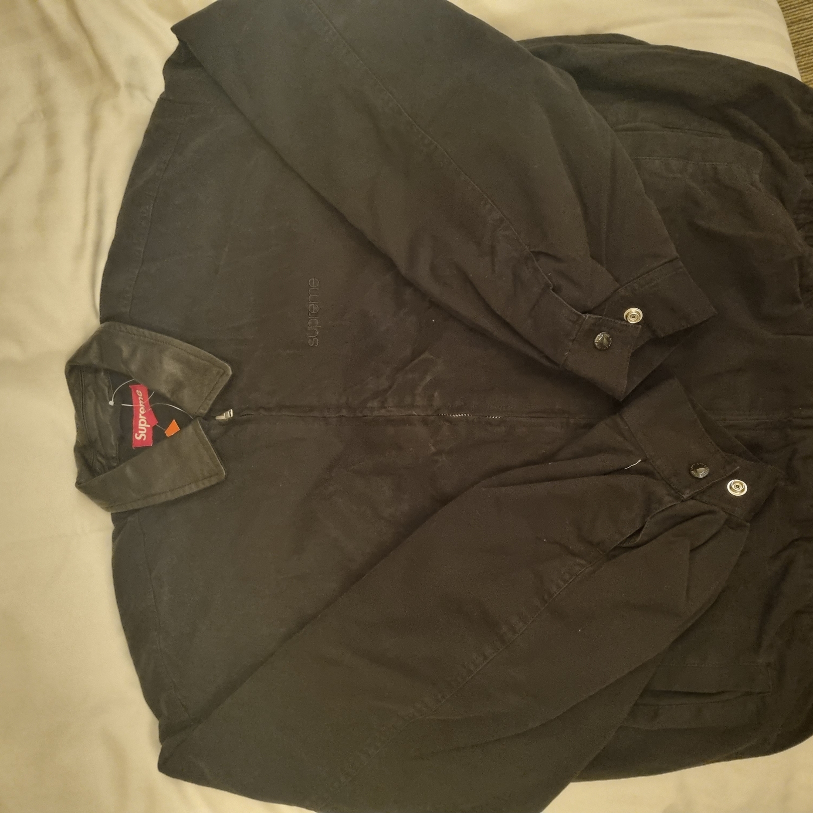 Supreme Leather Collar Utility Jacket Black - 23FW 착용 스타일 - 1