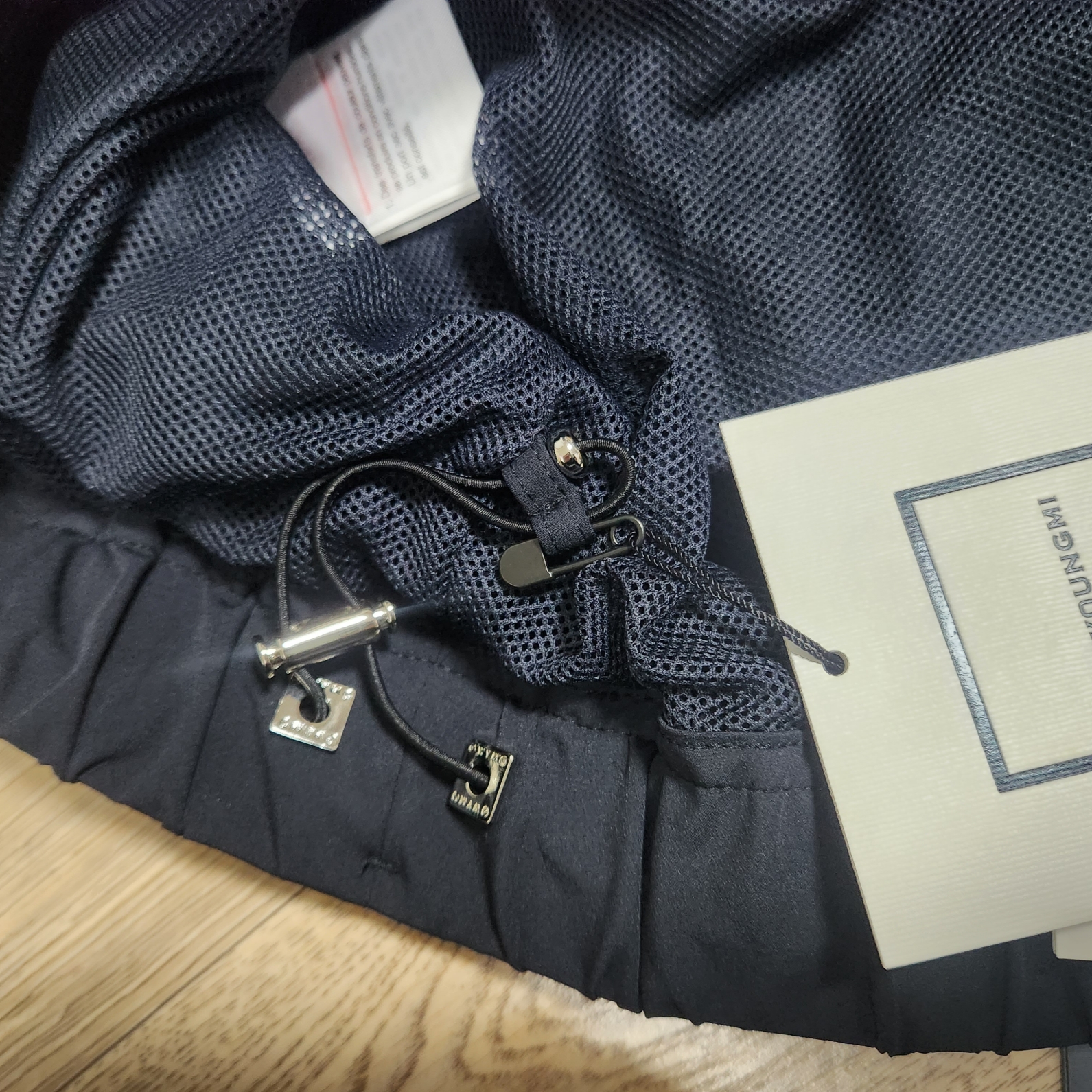 Wooyoungmi Nylon String Long Sleeve Back Logo T-Shirt Navy - 23SS 착용 스타일 - 2