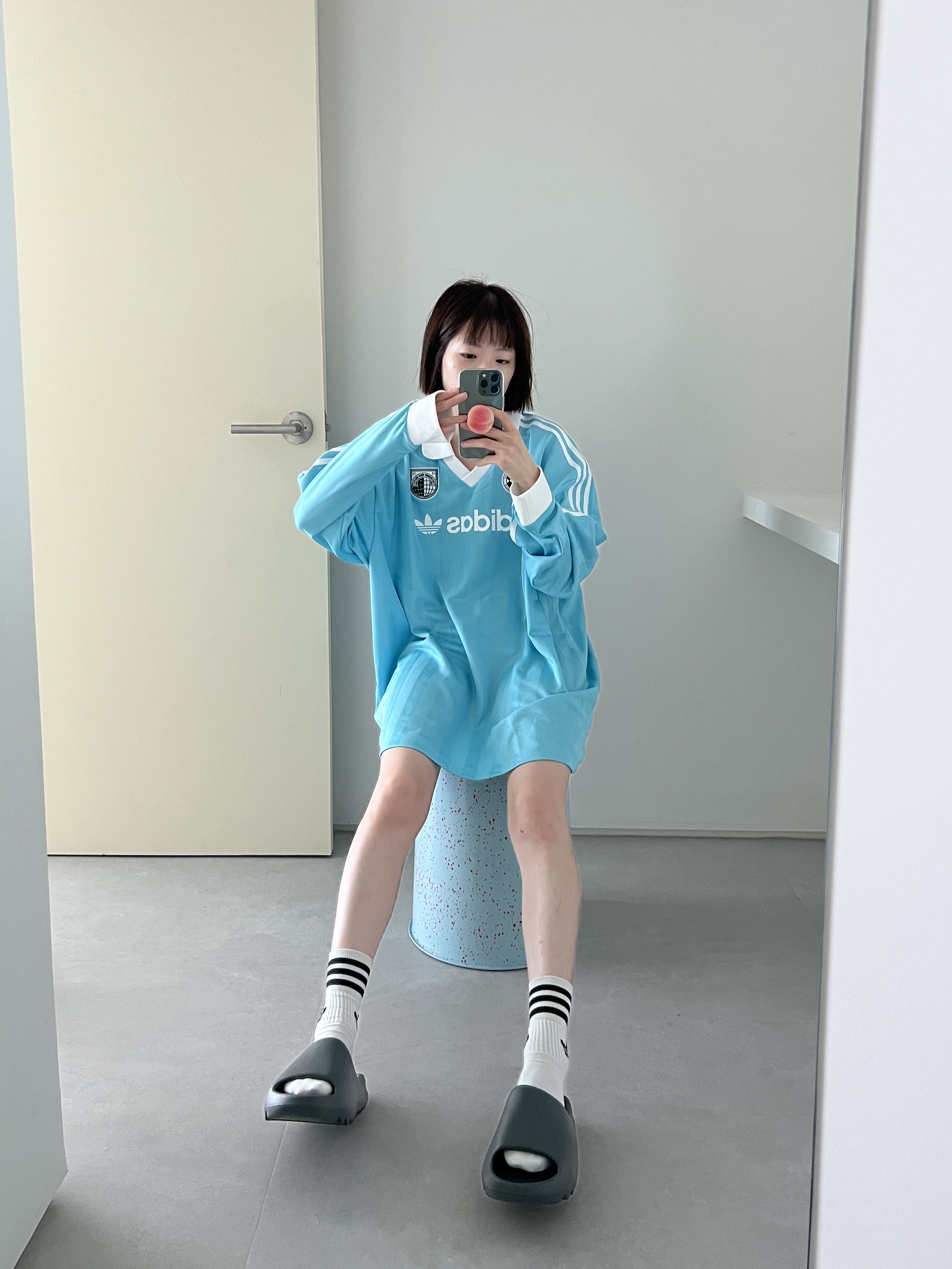 (W) Adidas Football Long Sleeve T-Shirt Light Aqua - KR Sizing, (W) Adidas Football Long Sleeve T-Shirt Light Aqua - US Sizing 착용 스타일 - 3