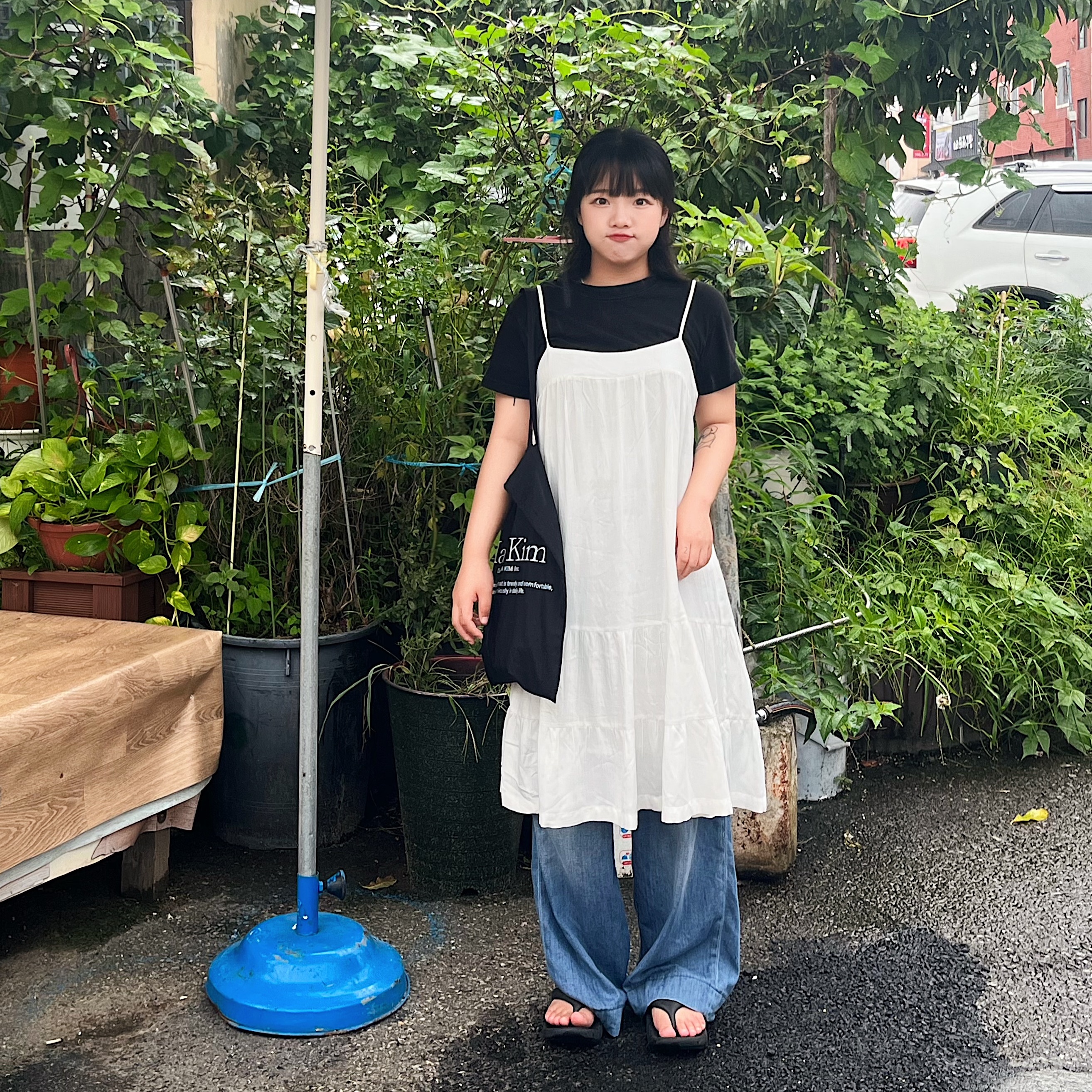 Matin Kim Matin Poppin Ecobag Black 착용 스타일 - 1