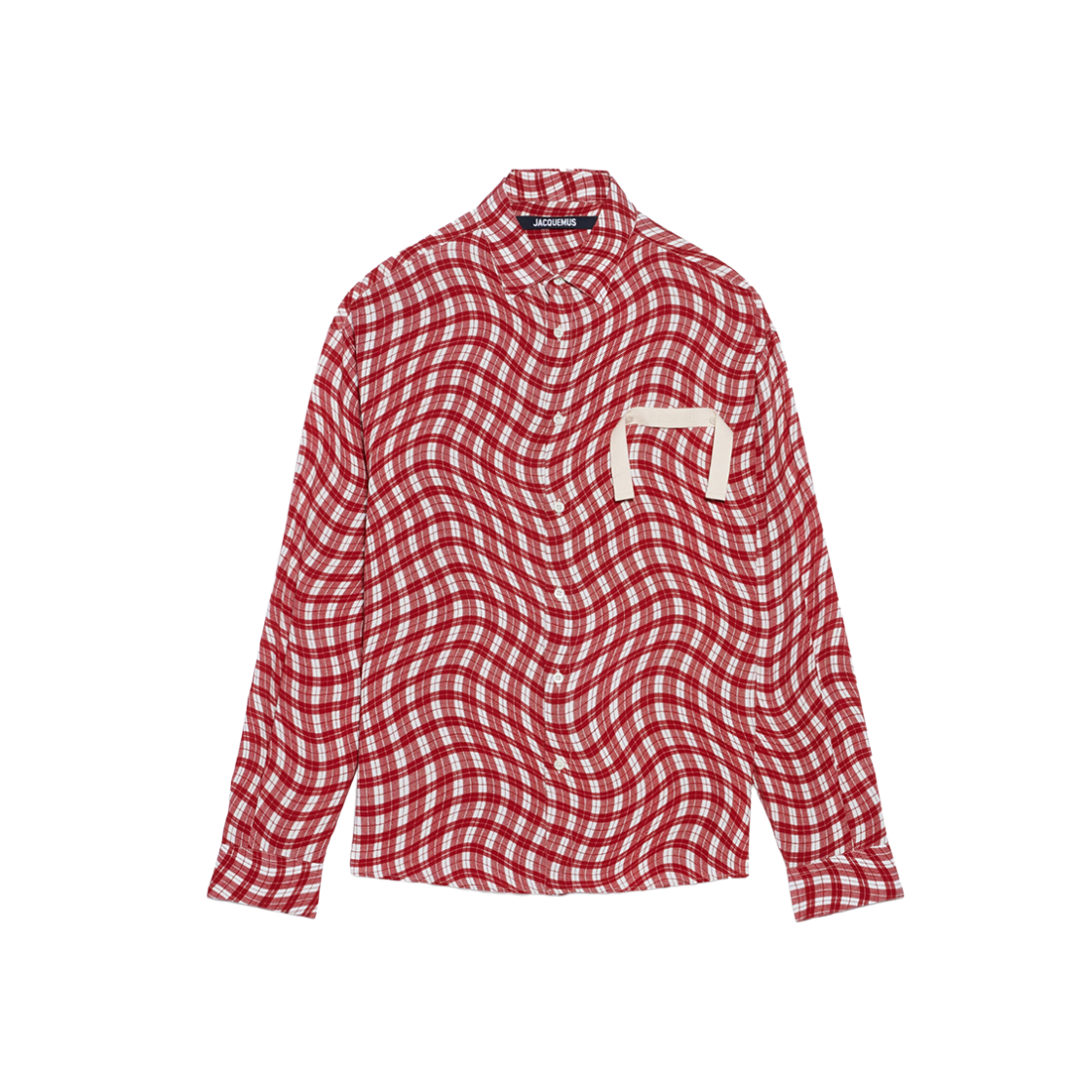 Jacquemus La Chemise Simon Wavy Checked Shirt Print Dark Red Deformed Check 상세 이미지 1