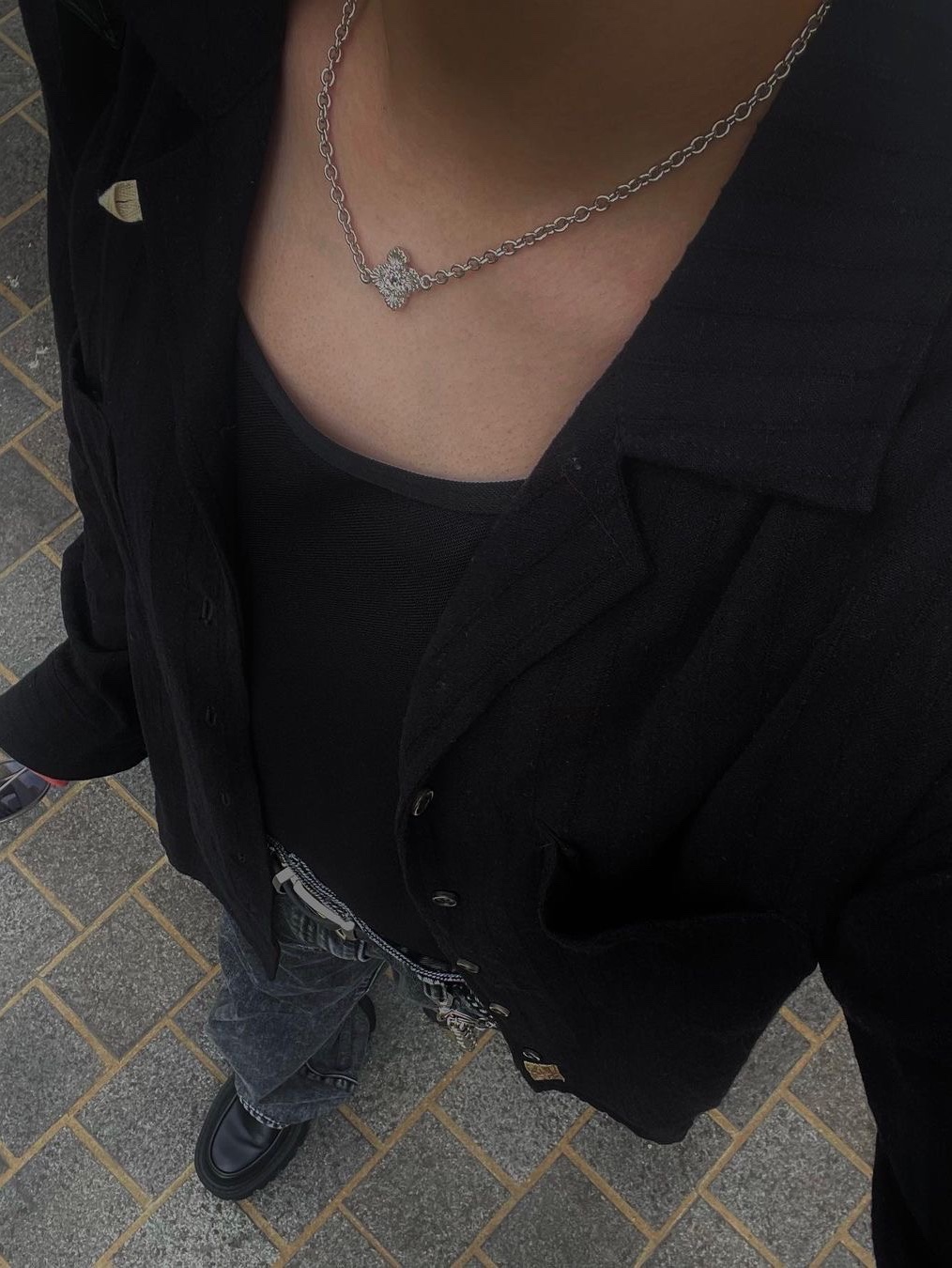 Scudo Shell Point Plain Necklace Extrabold 착용 스타일 - 2