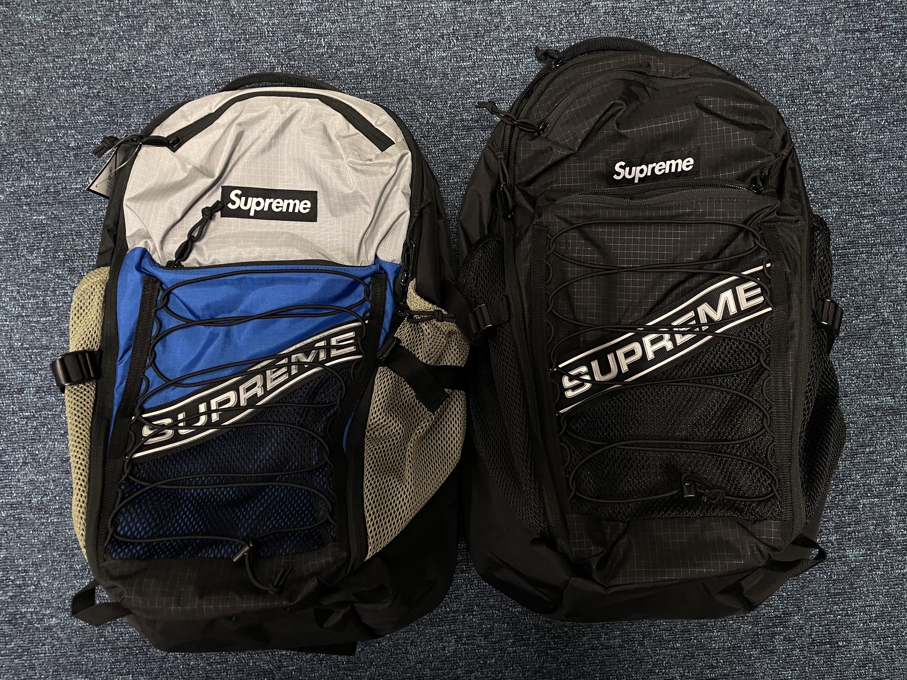 Supreme Backpack Blue - 23FW, Supreme Backpack Black - 23FW 착용 스타일