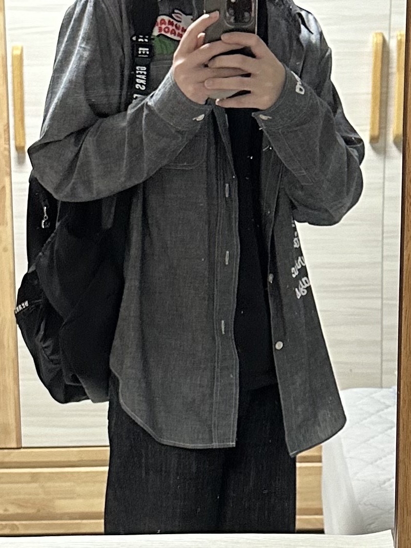 Human Made Chambray Shirt Black 착용 스타일