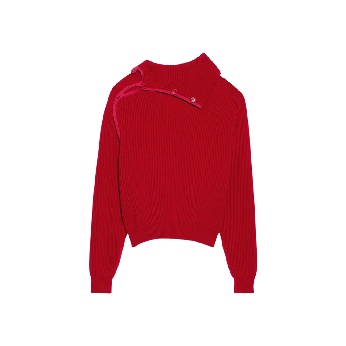 Jacquemus La Maille Vega Asymmetric Mock-Neck Sweater Dark Red 상세 이미지 1