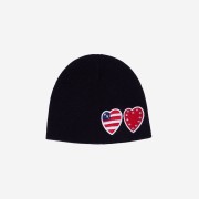 The Museum Visitor Two Heart Patch Stitched Beanie Black