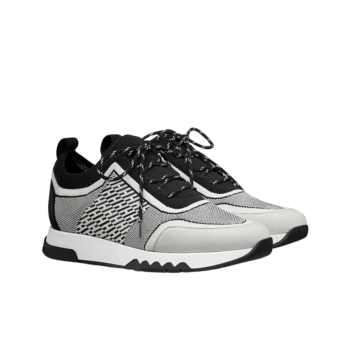 (W) 에르메스 어딕트 스니커즈 바이컬러 니트 카프스킨 스웨이드 고트스킨 & 누아 블랑((W) Hermes Addict Sneaker Bicolor Knit Calfskin Suede Goatskin & Noir Blanc) - 2