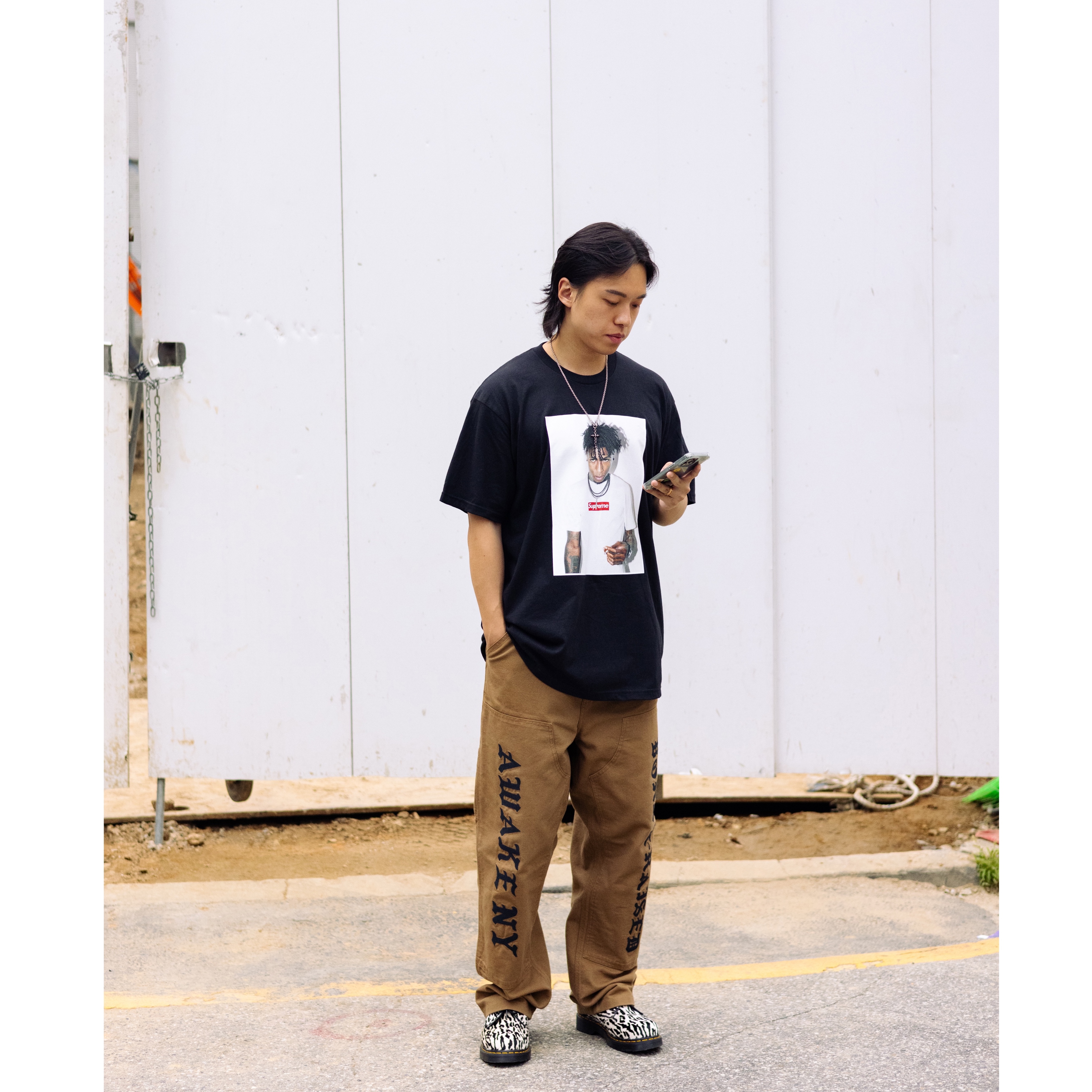 Supreme NBA Youngboy T-Shirt Black - 23FW, Dr. Martens x Wacko Maria 1461 Tiger Camo Hair On Black White 착용 스타일