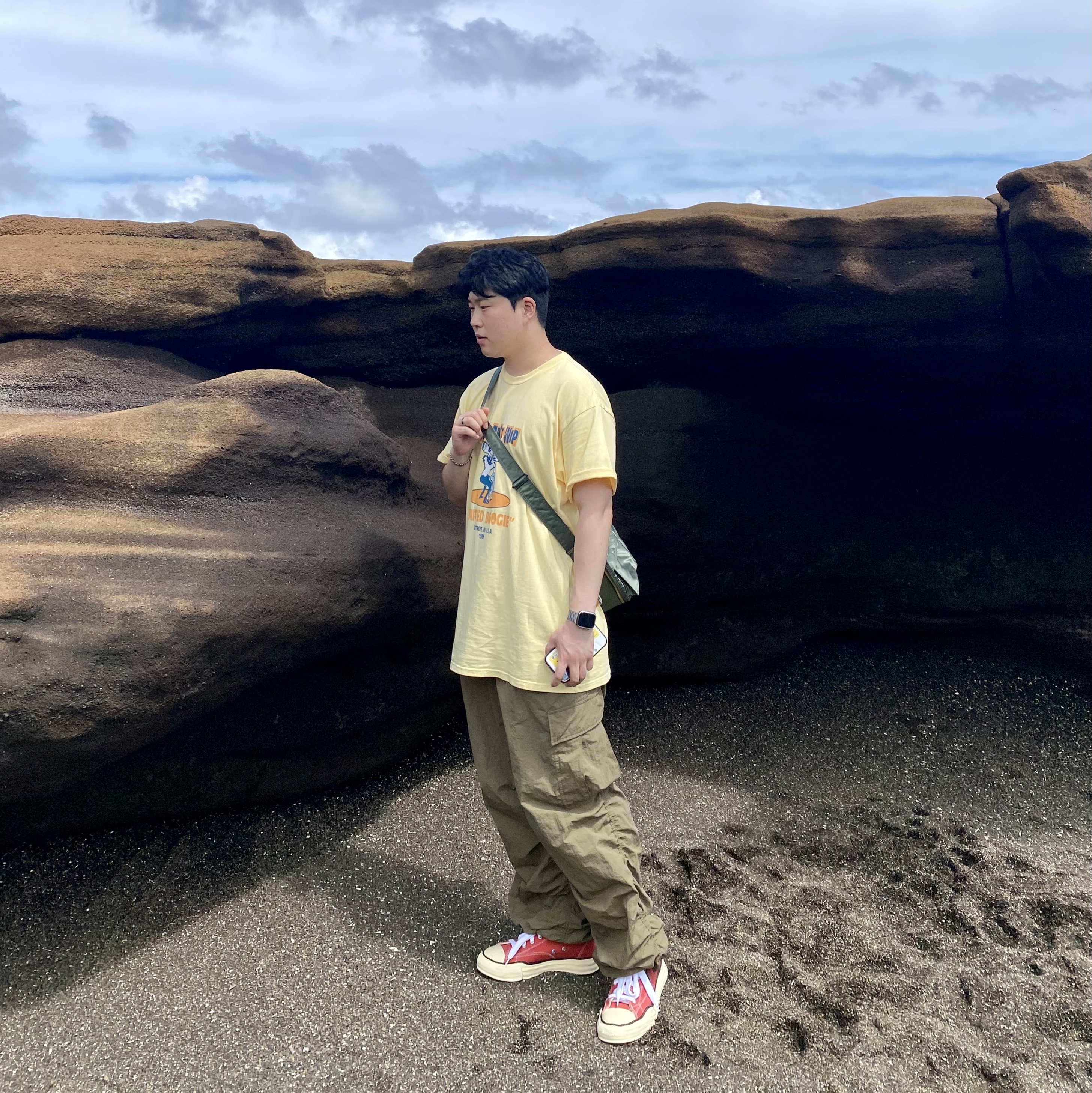 Maison Mihara Yasuhiro Peterson VL OG Sole Canvas Low-top Sneakers Orange, Porter Tanker Shoulder Bag S Sage Green 착용 스타일