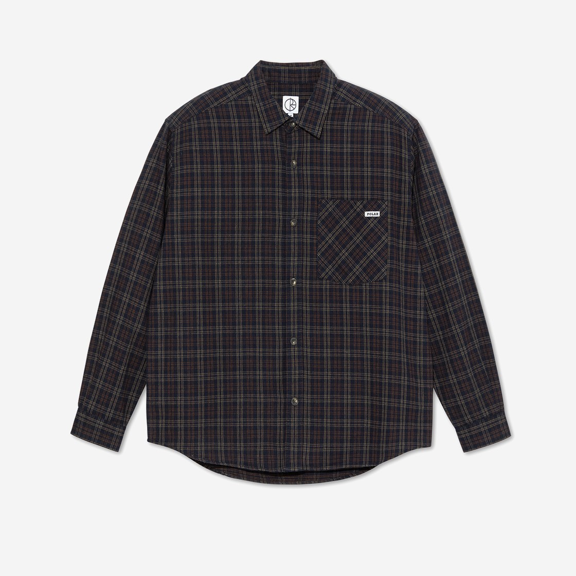 Polar Skate Co Mitchell LS Shirt Flannel Navy Brown 상세 이미지 1