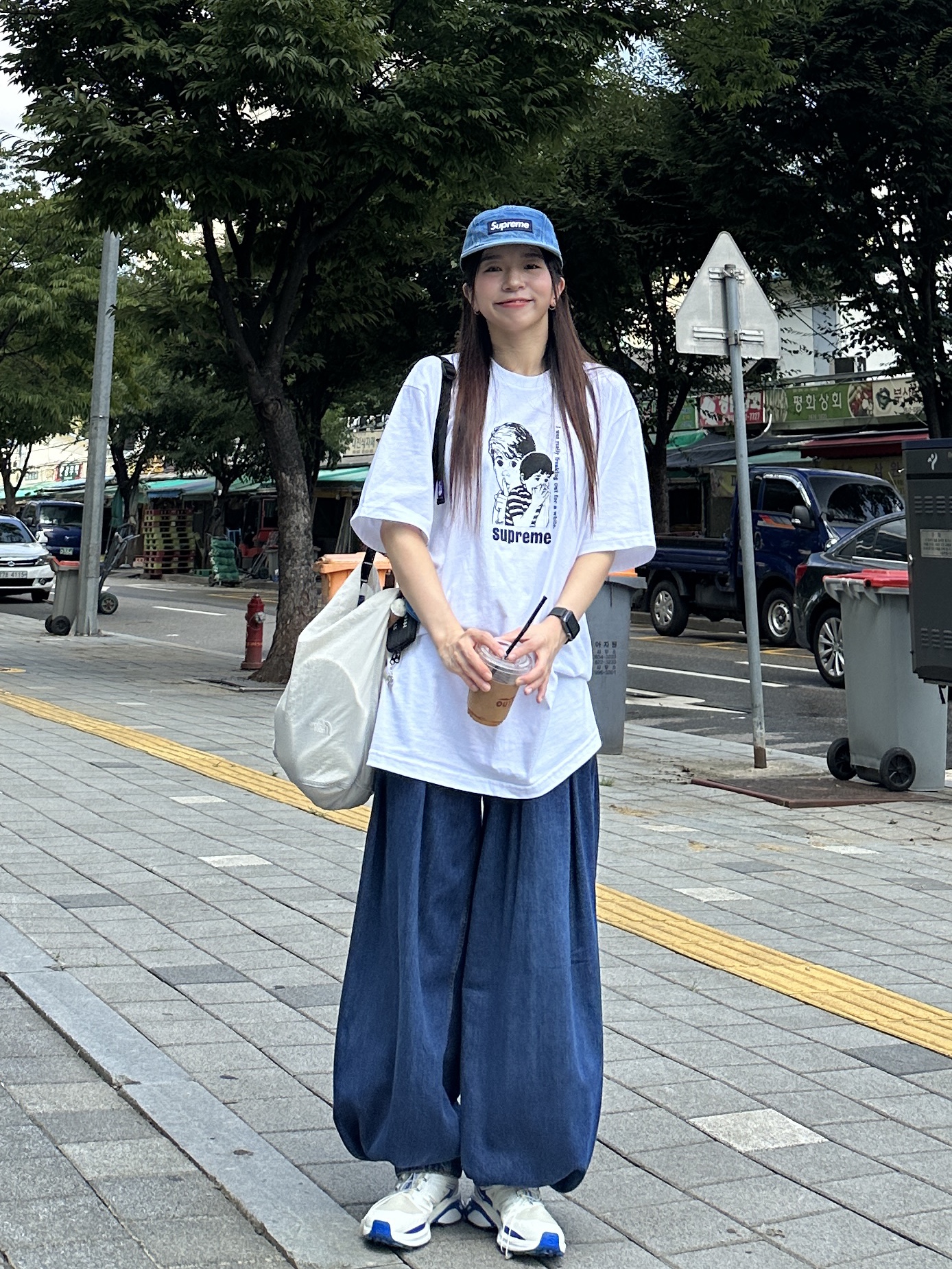 Salomon x JJJJound XT-Wings 2 White Lapis Blue, Zara x Ader Error Wide Leg Jeans Blue 착용 스타일