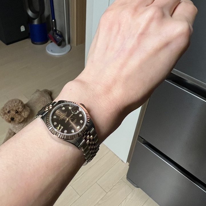 Rolex Lady-Datejust 28mm 279171 Chocolate Roman Diamond-Set Jubilee 착용 스타일 - 1