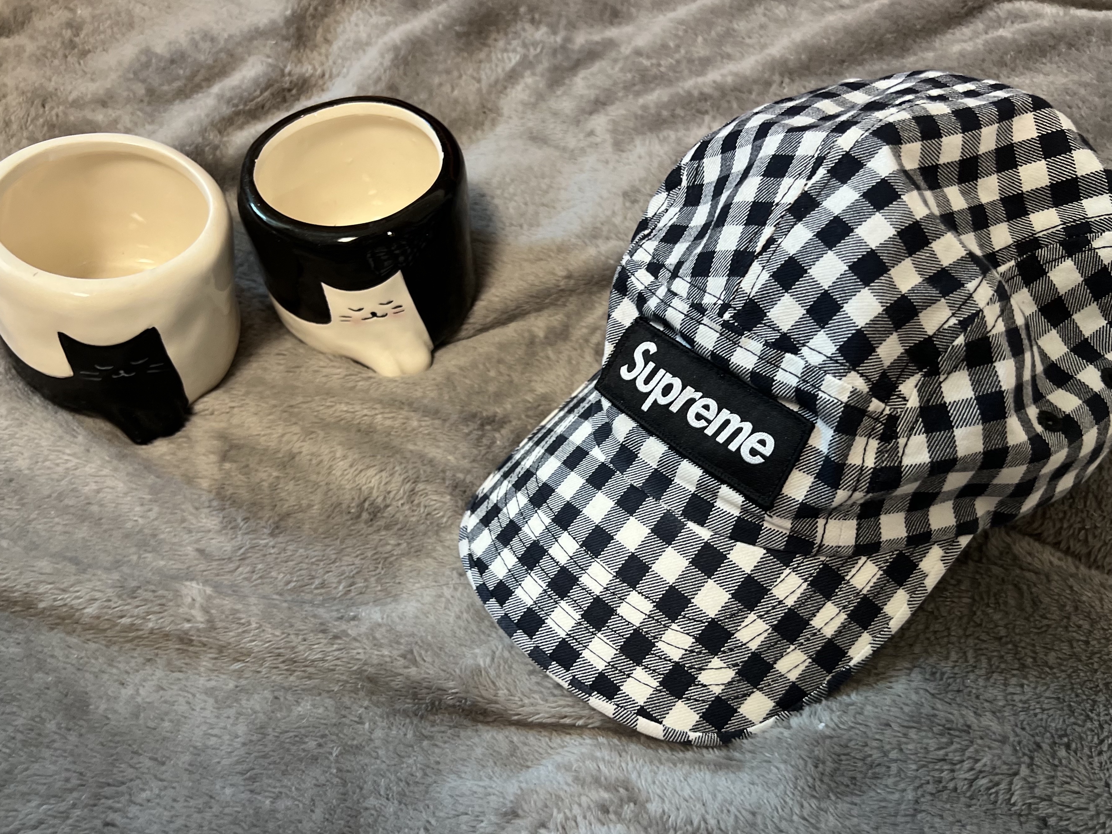 Supreme Gingham Camp Cap Black - 23SS 착용 스타일