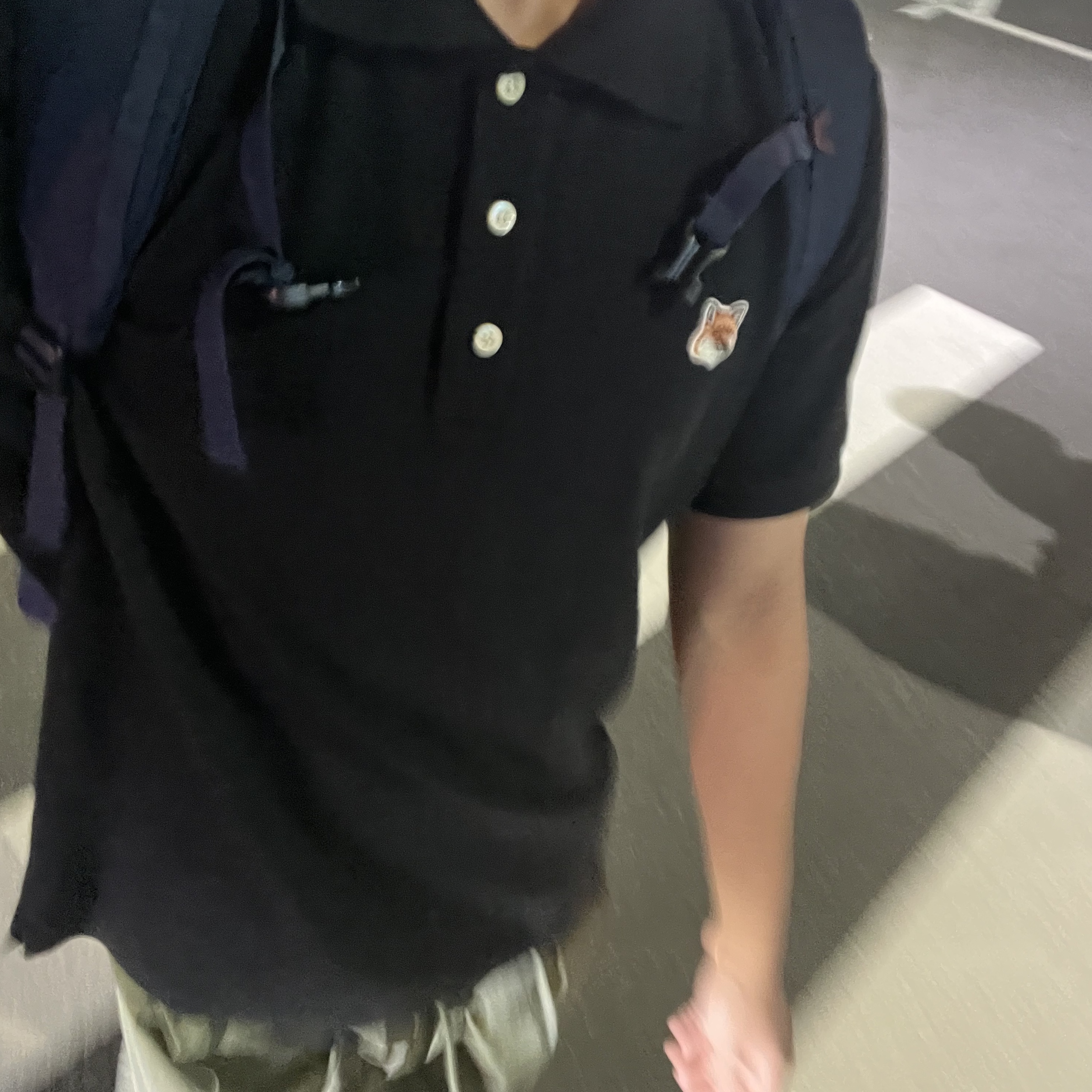 Maison Kitsune Fox Head Patch Classic Polo Black 착용 스타일