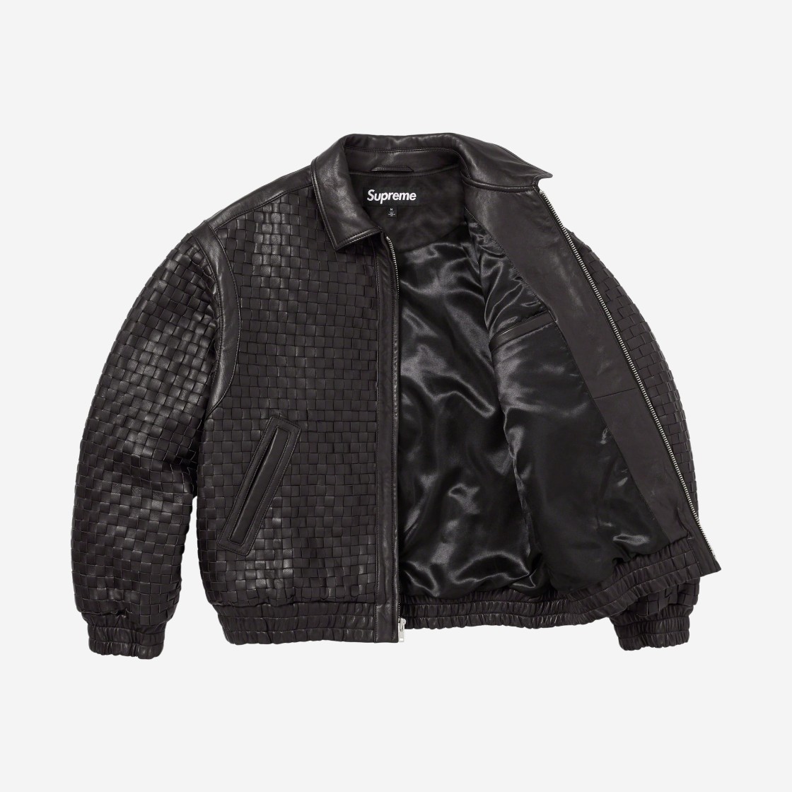 Supreme Woven Leather Varsity Jacket Black - 23FW 상세 이미지 2