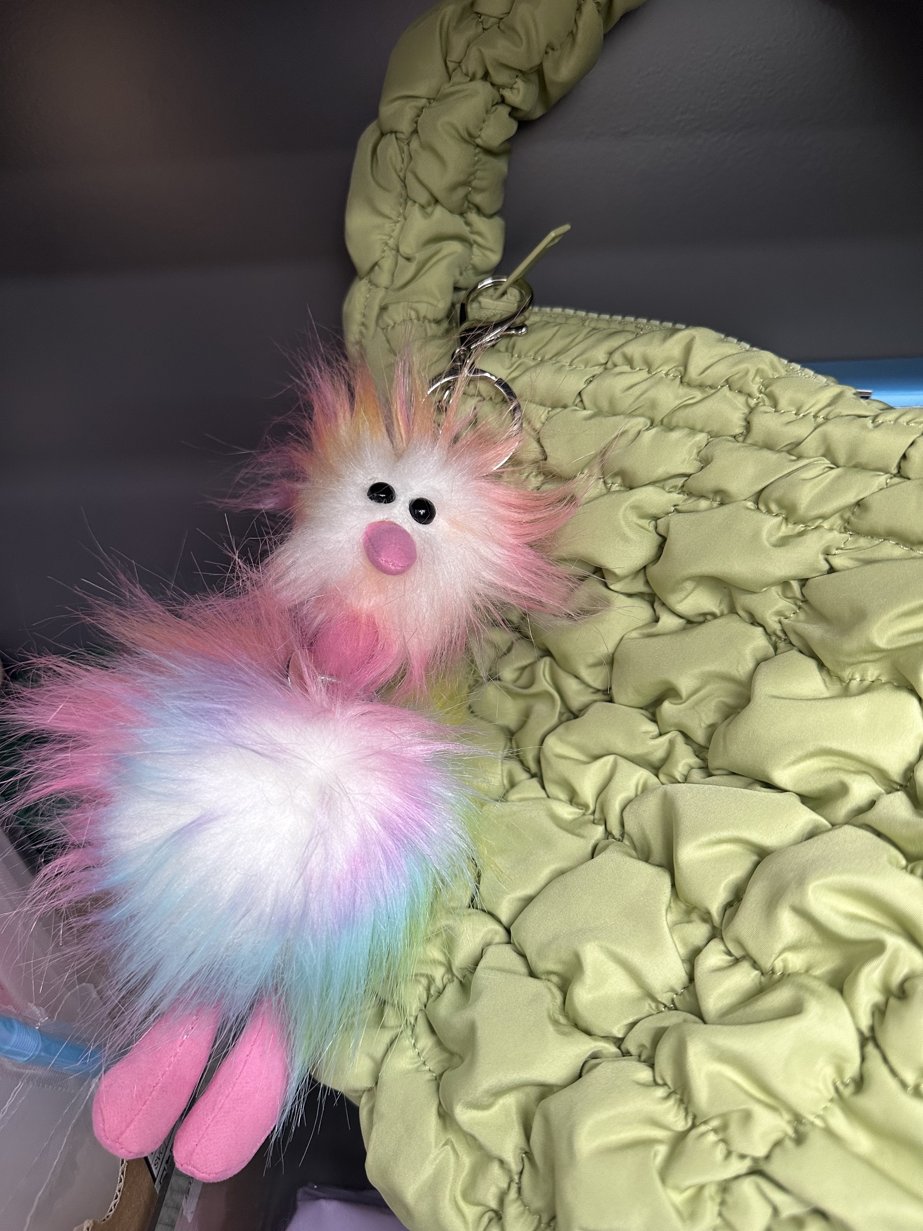 Cosymosy Ugly Bird Keyring Rainbow 착용 스타일
