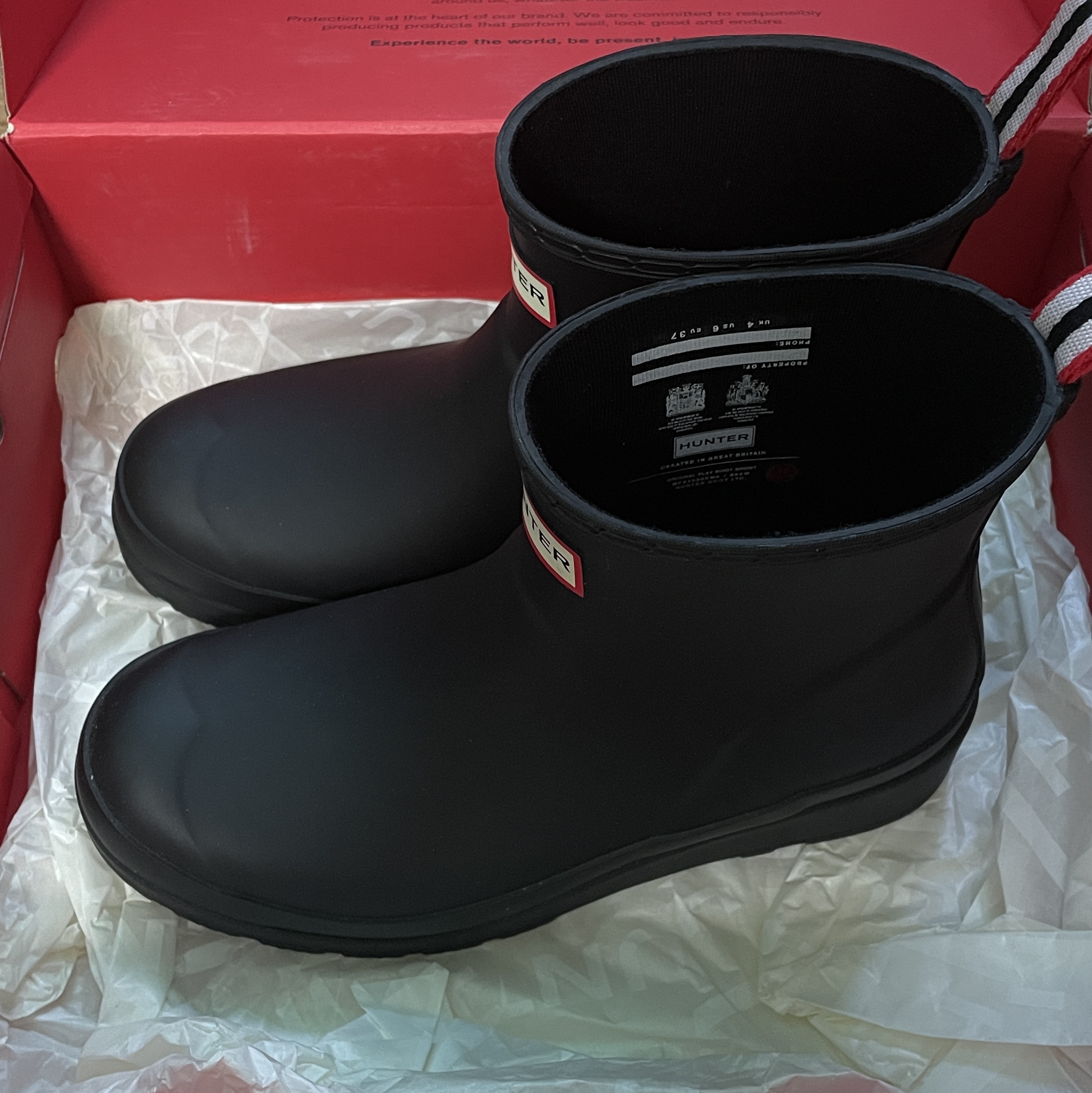 (W) Hunter Play Short Rain Boots Black 착용 스타일