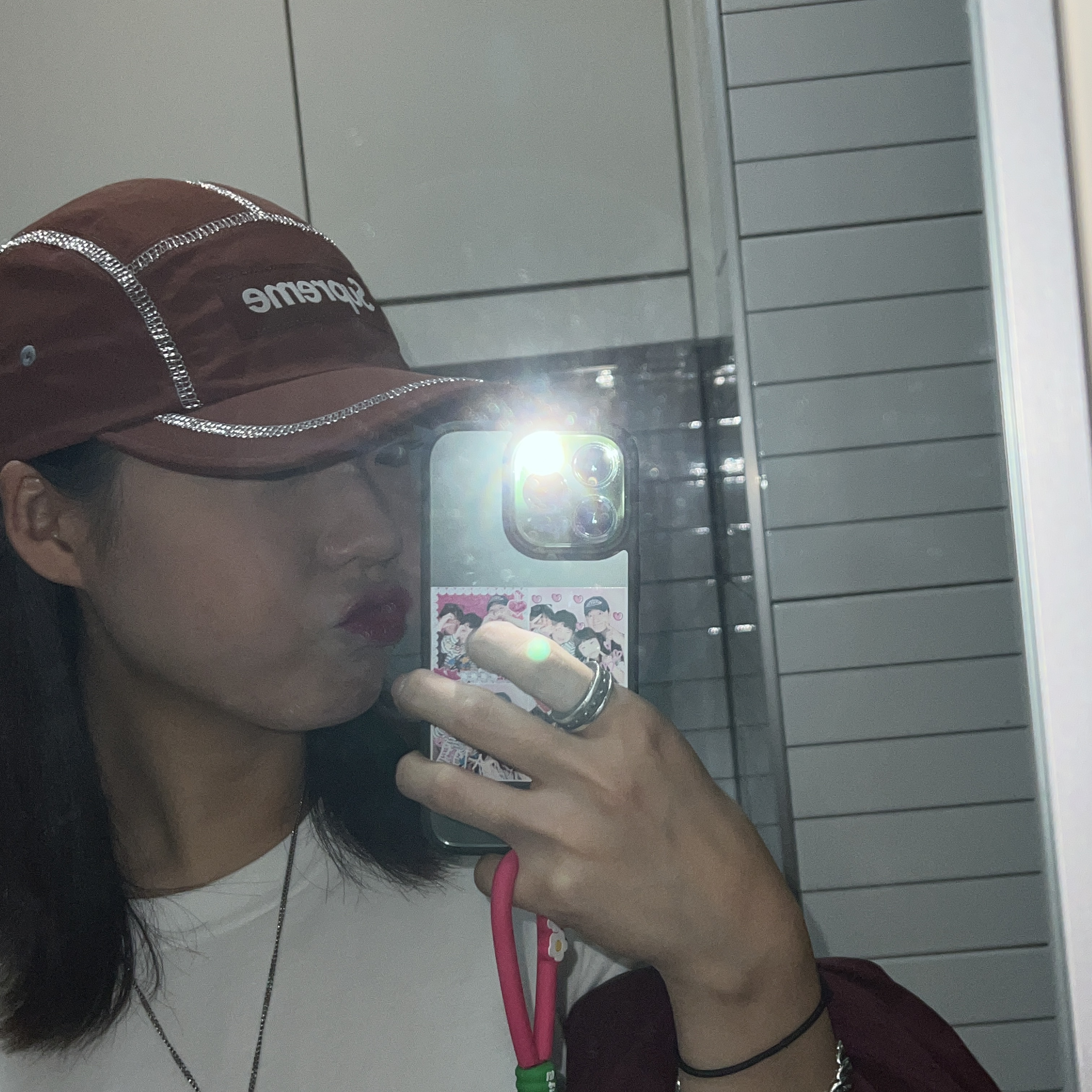 Supreme Reflective Stitch Camp Cap Brown - 23SS 착용 스타일