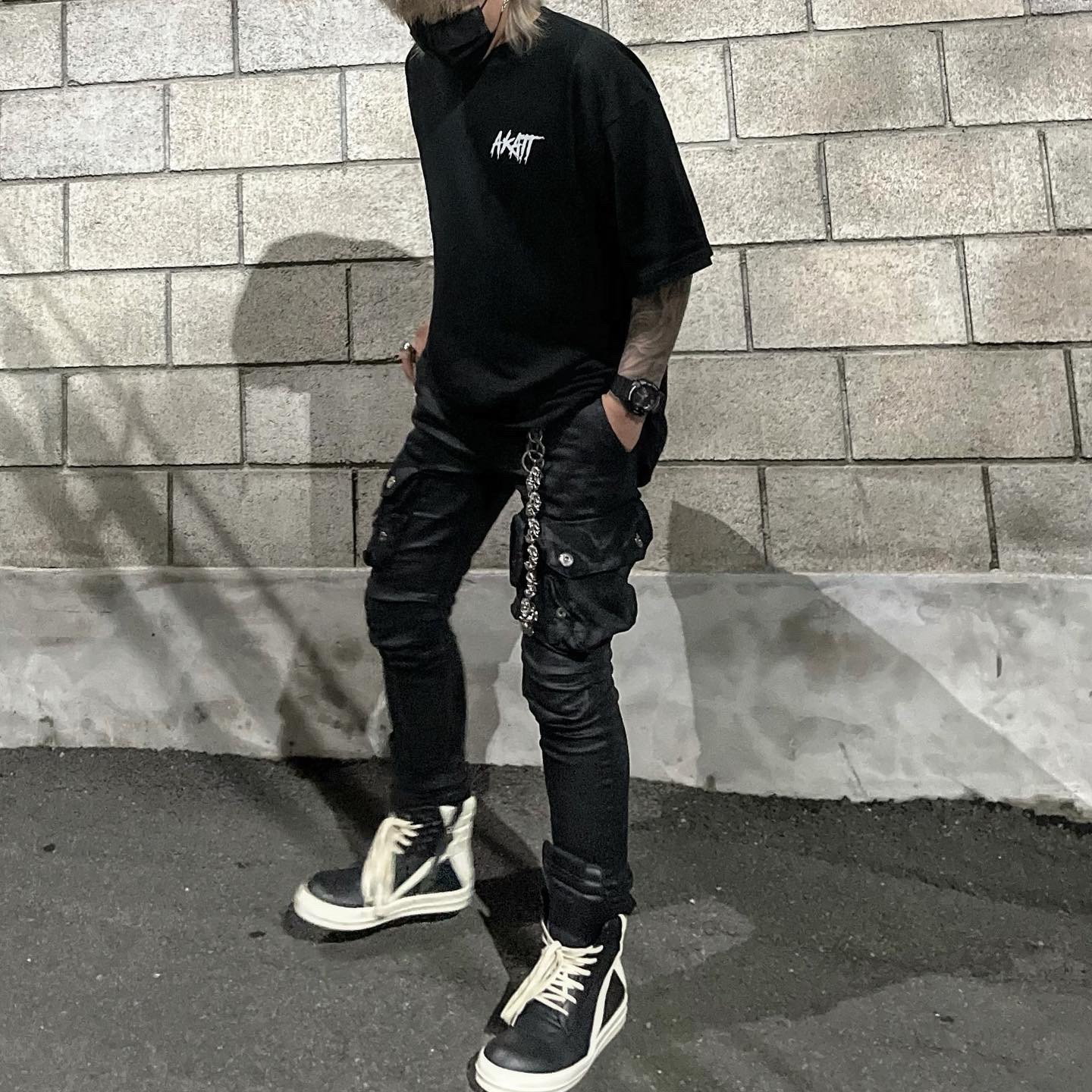 Rick Owens Geobasket Full Grain Calf Leather Strobe Sneakers Black Milk White 착용 스타일 - 2