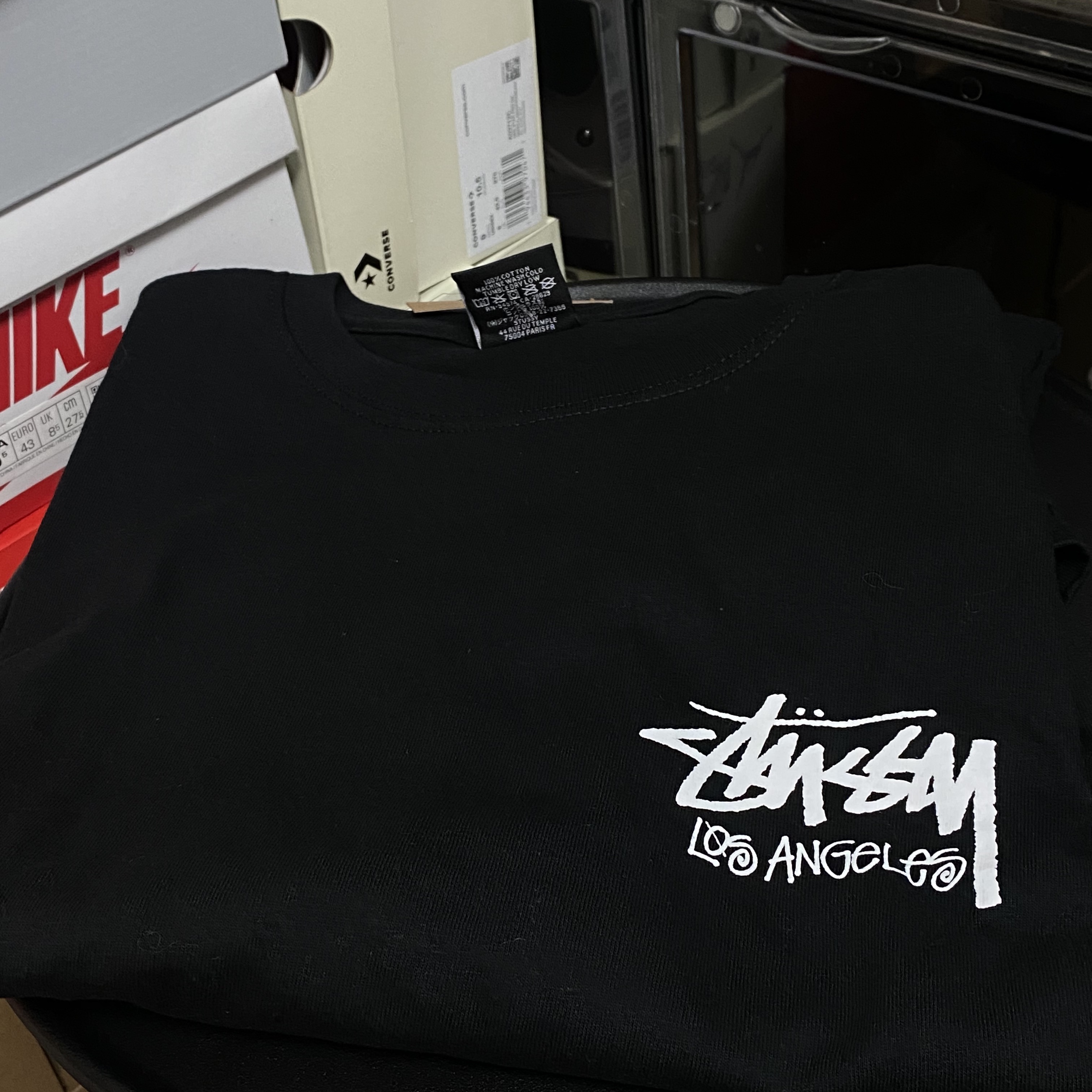 Stussy Stock Los Angeles T-Shirt Black 착용 스타일