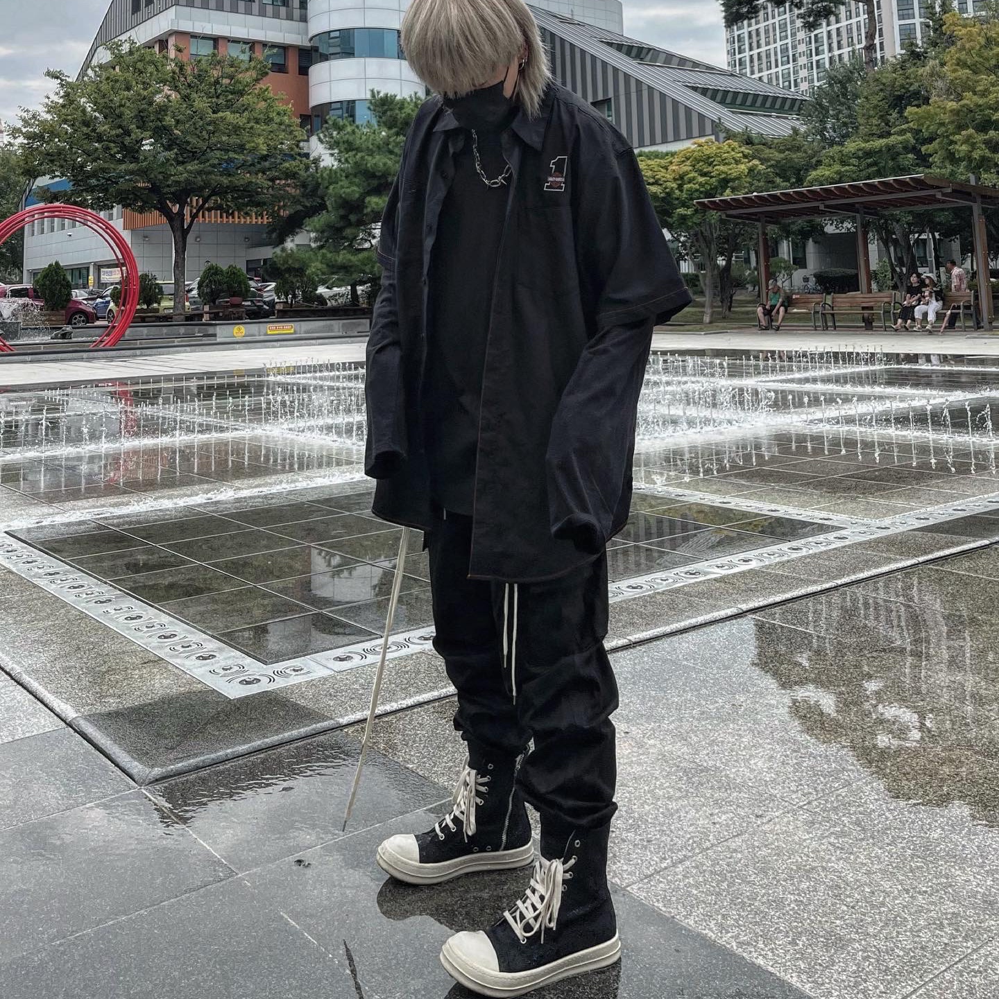 Rick Owens Drkshdw Calf Leather Penta Sneakers Black Milk White 착용 스타일 - 2