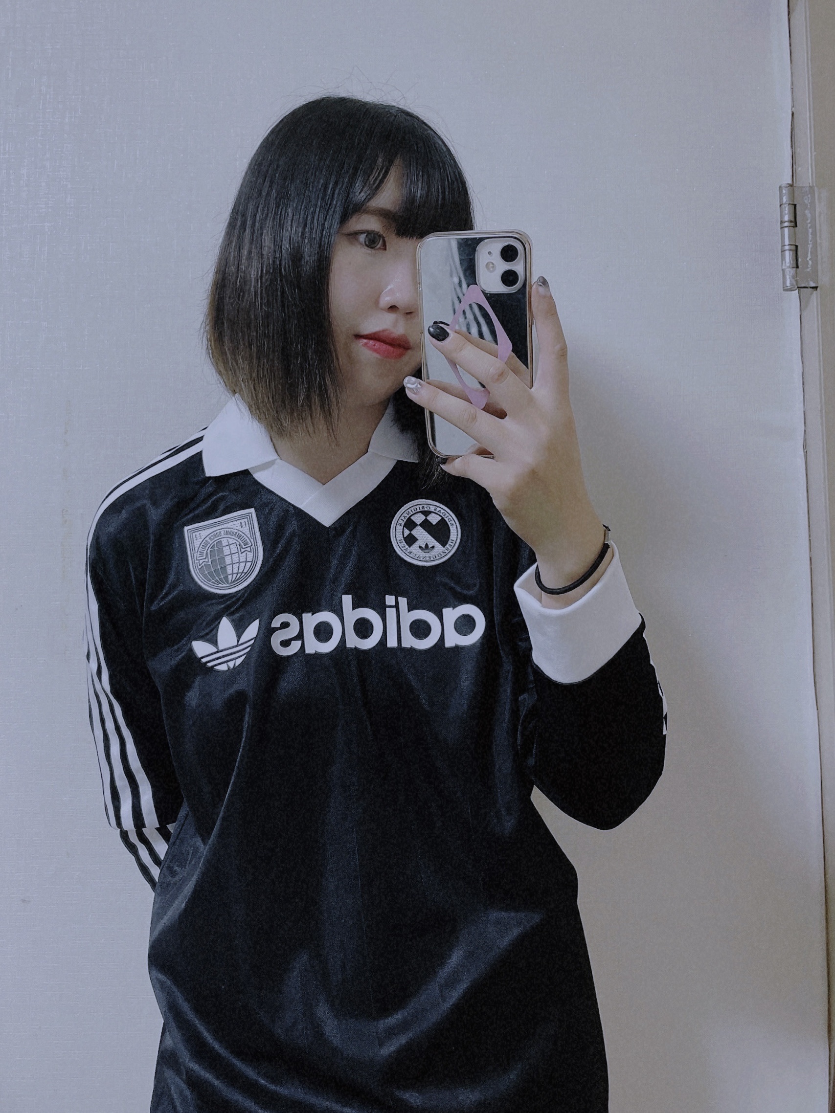 (W) Adidas Football Long Sleeve T-Shirt Black - KR Sizing, Adidas Samba ADV Black 착용 스타일 - 2
