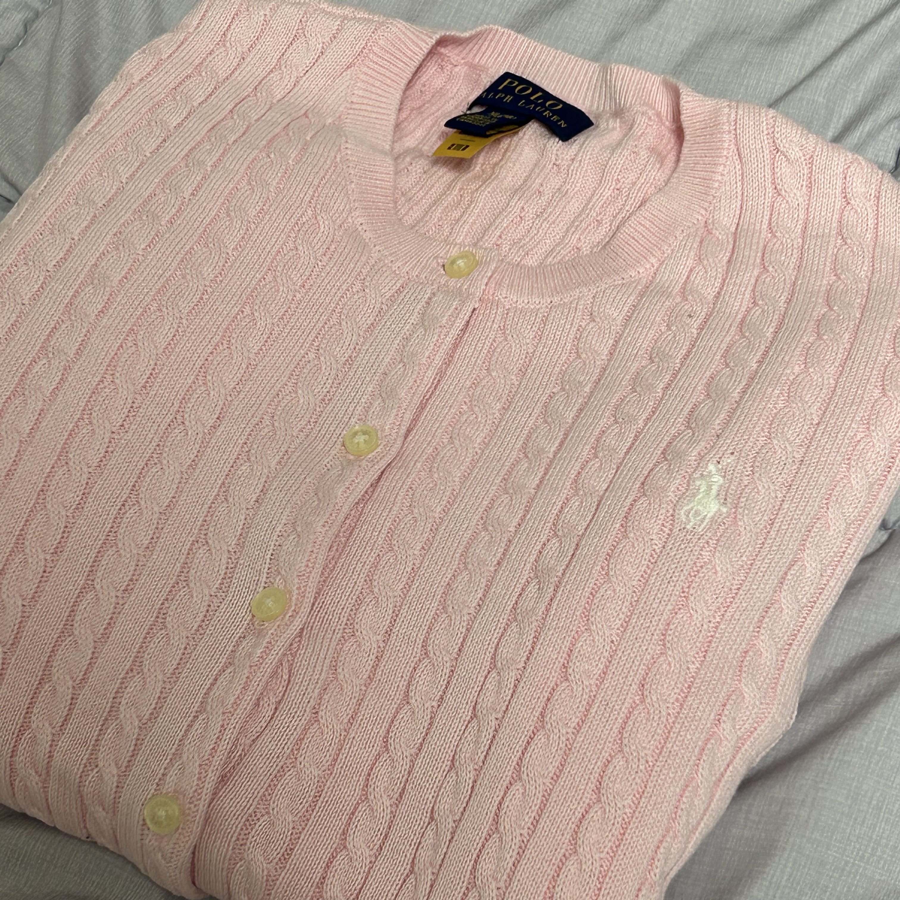 [30% 적립] Polo Ralph Lauren Children Mini Cable Cotton Cardigan Pink 착용 스타일