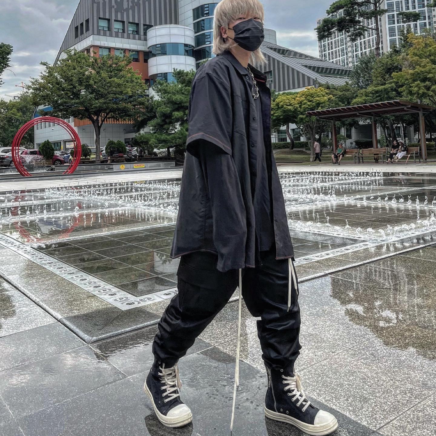 Rick Owens Drkshdw Calf Leather Penta Sneakers Black Milk White 착용 스타일 - 1