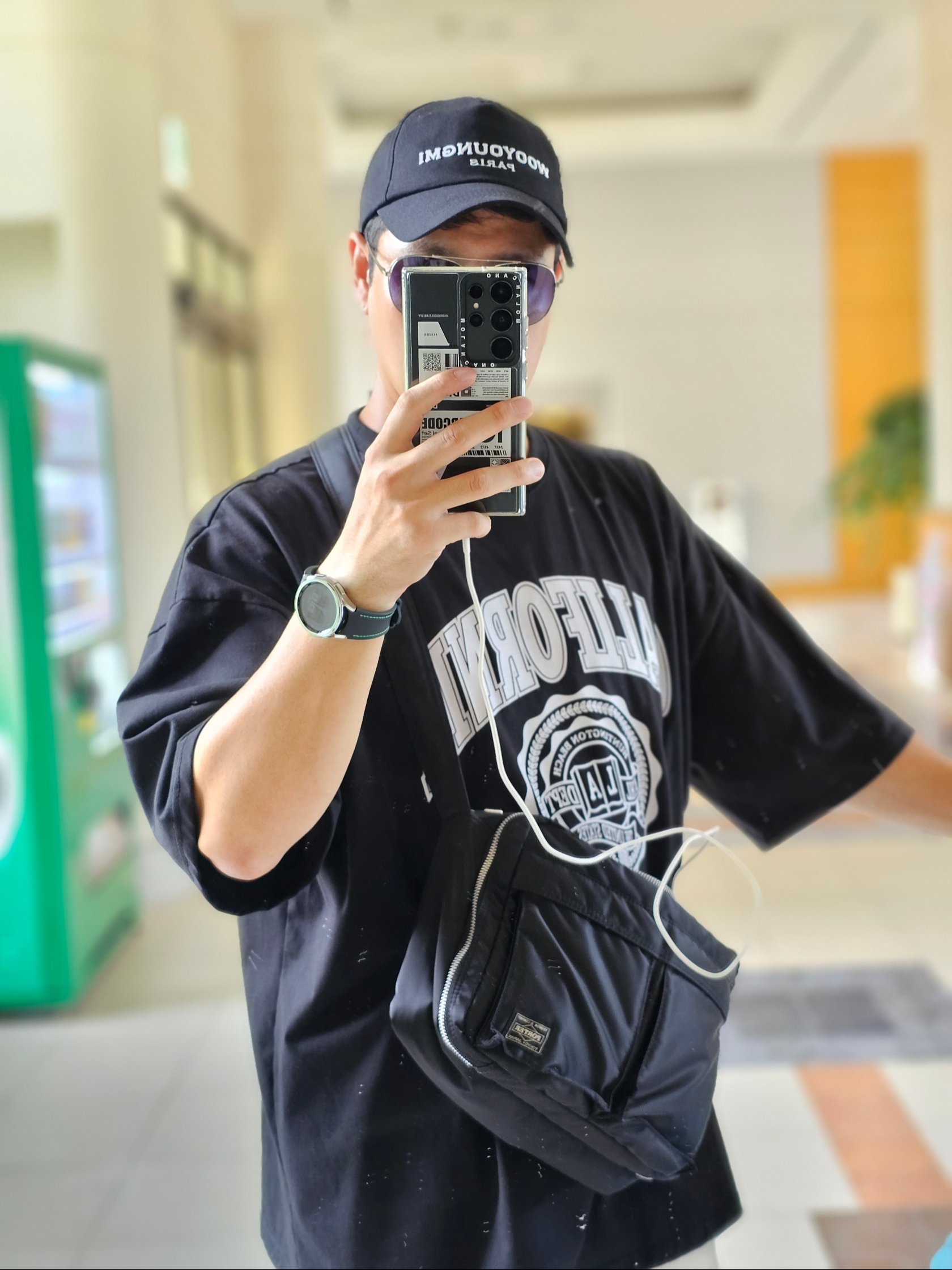 Porter Tanker Shoulder Bag L Black, Wooyoungmi Embroidered Ball Cap Black 착용 스타일