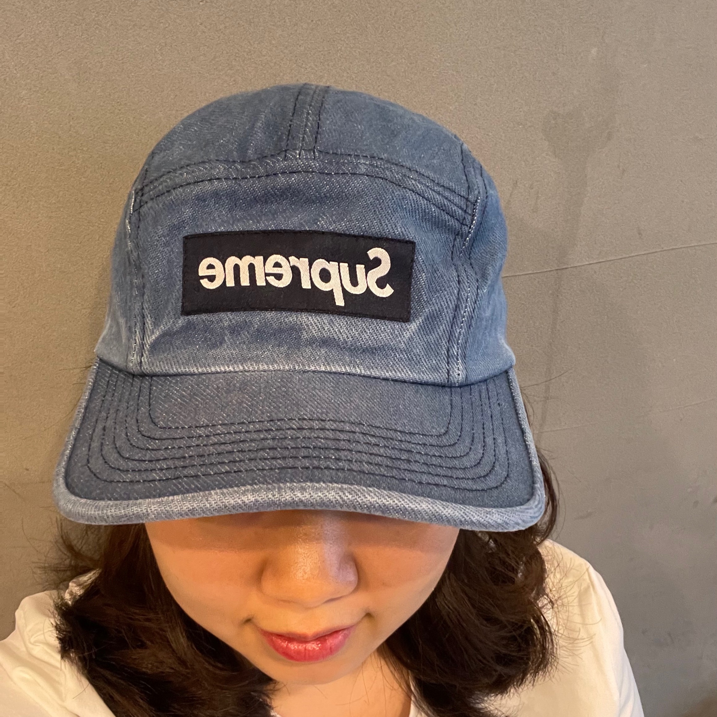 Supreme Washed Chino Twill Camp Cap Denim - 23FW 착용 스타일