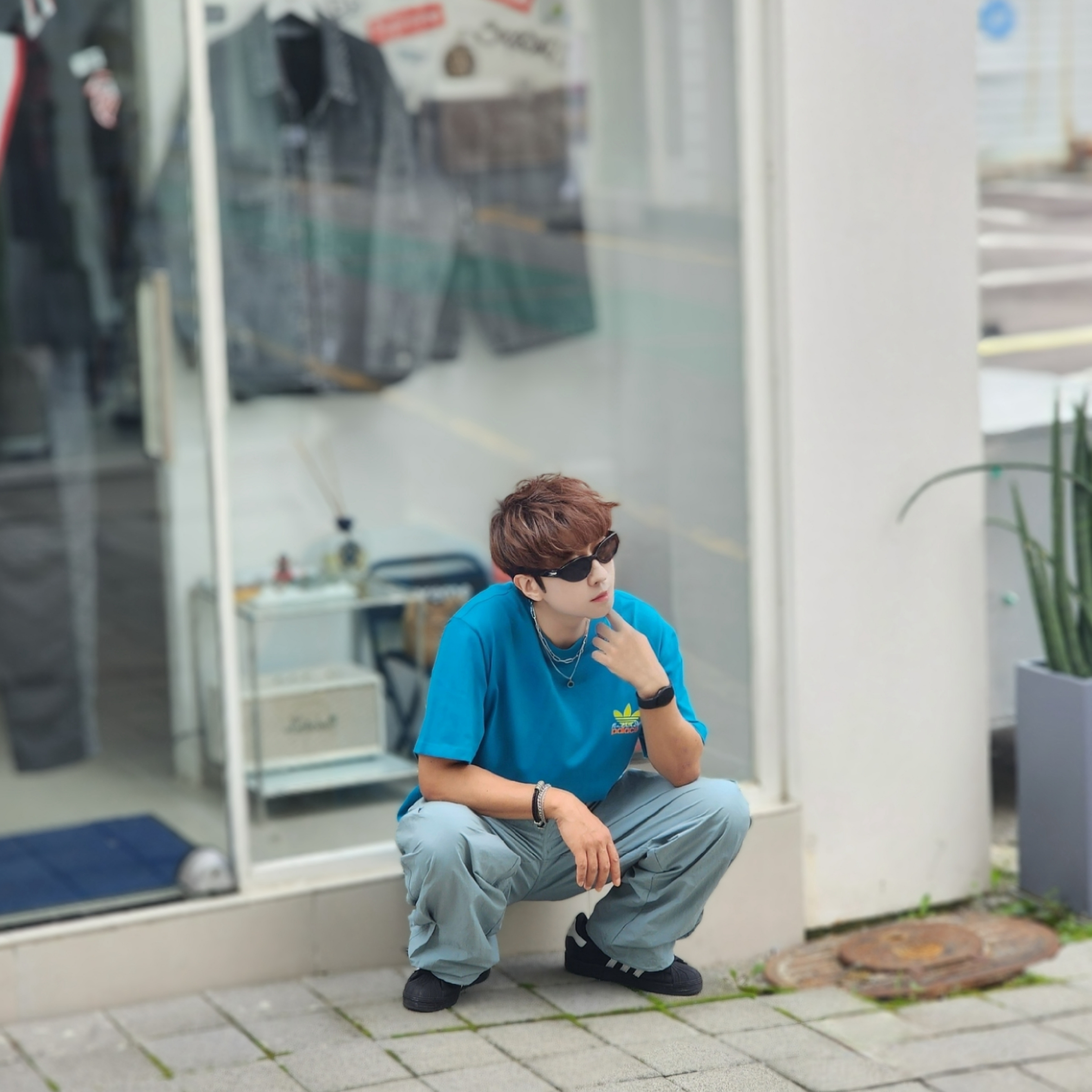 Palace x Adidas Nature T-Shirt Mystery Petrol - 22SS, Adidas Superstar Core Black White 착용 스타일 - 1