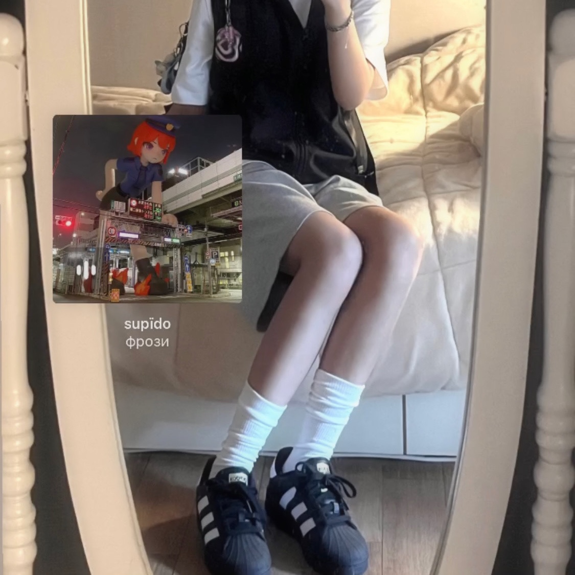 (J) Adidas Superstar XLG Core Black White 착용 스타일